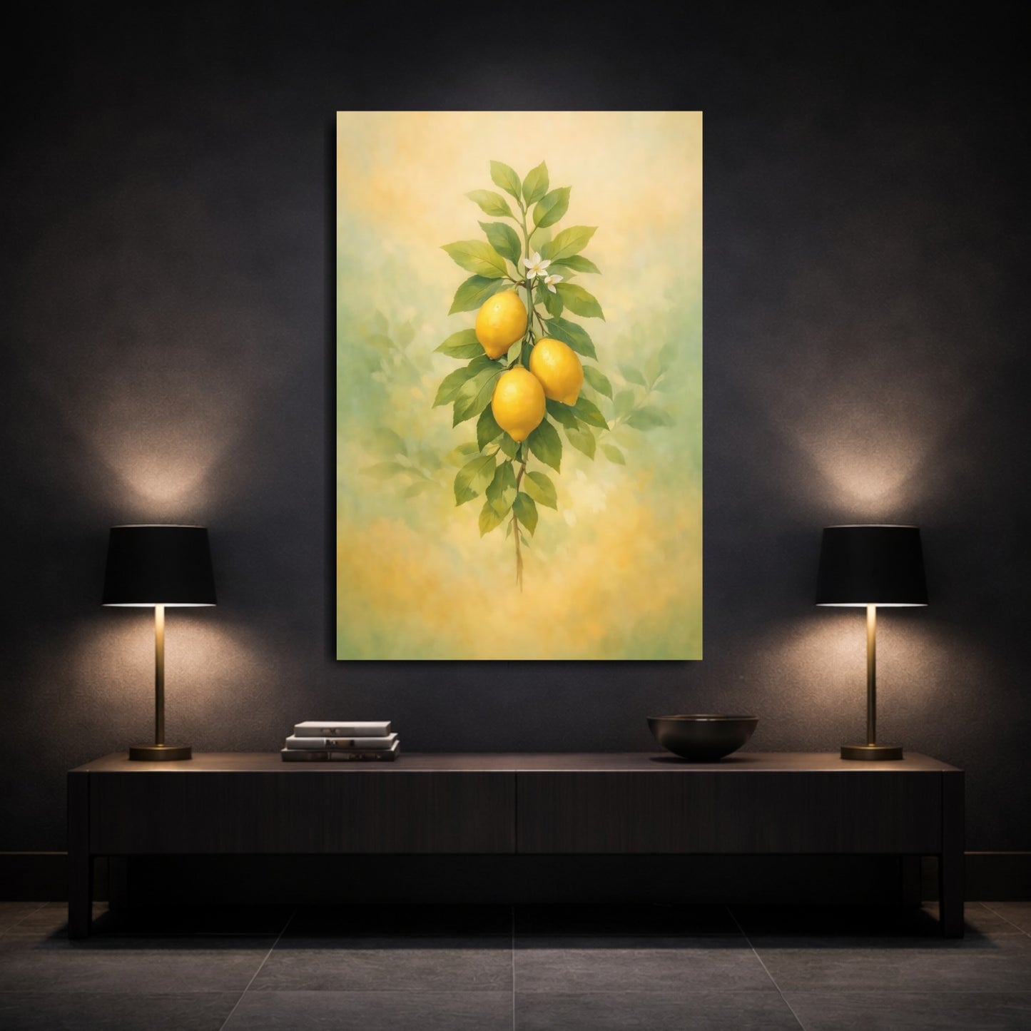Nature Lemons Yellow And Green shown as front canvas room wall art