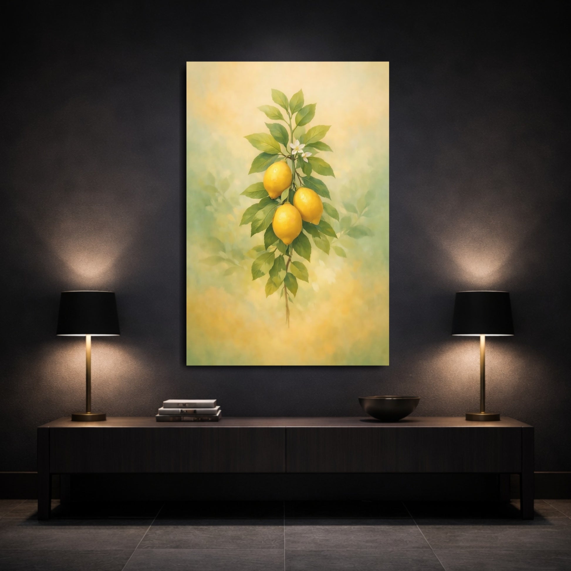 Nature Lemons Yellow And Green shown as front canvas room wall art