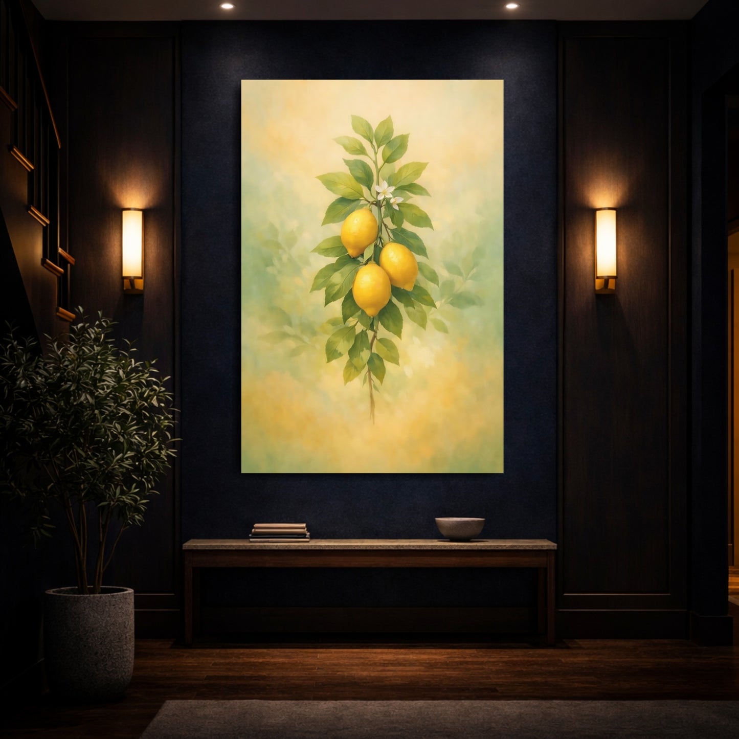 Nature Lemons Yellow And Green shown as front canvas room wall art
