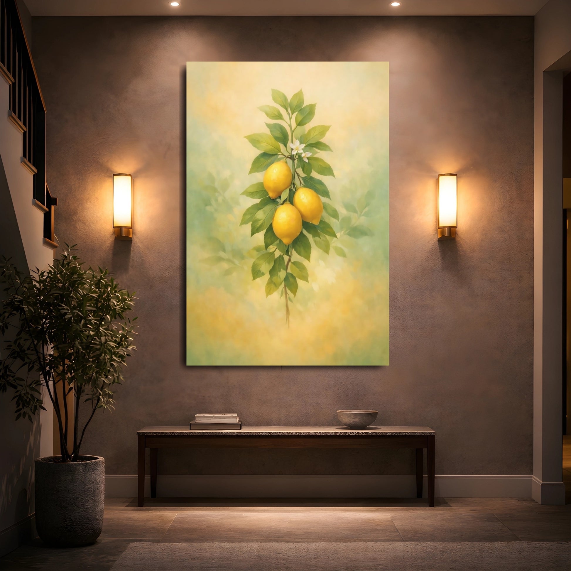 Nature Lemons Yellow And Green shown as front canvas room wall art