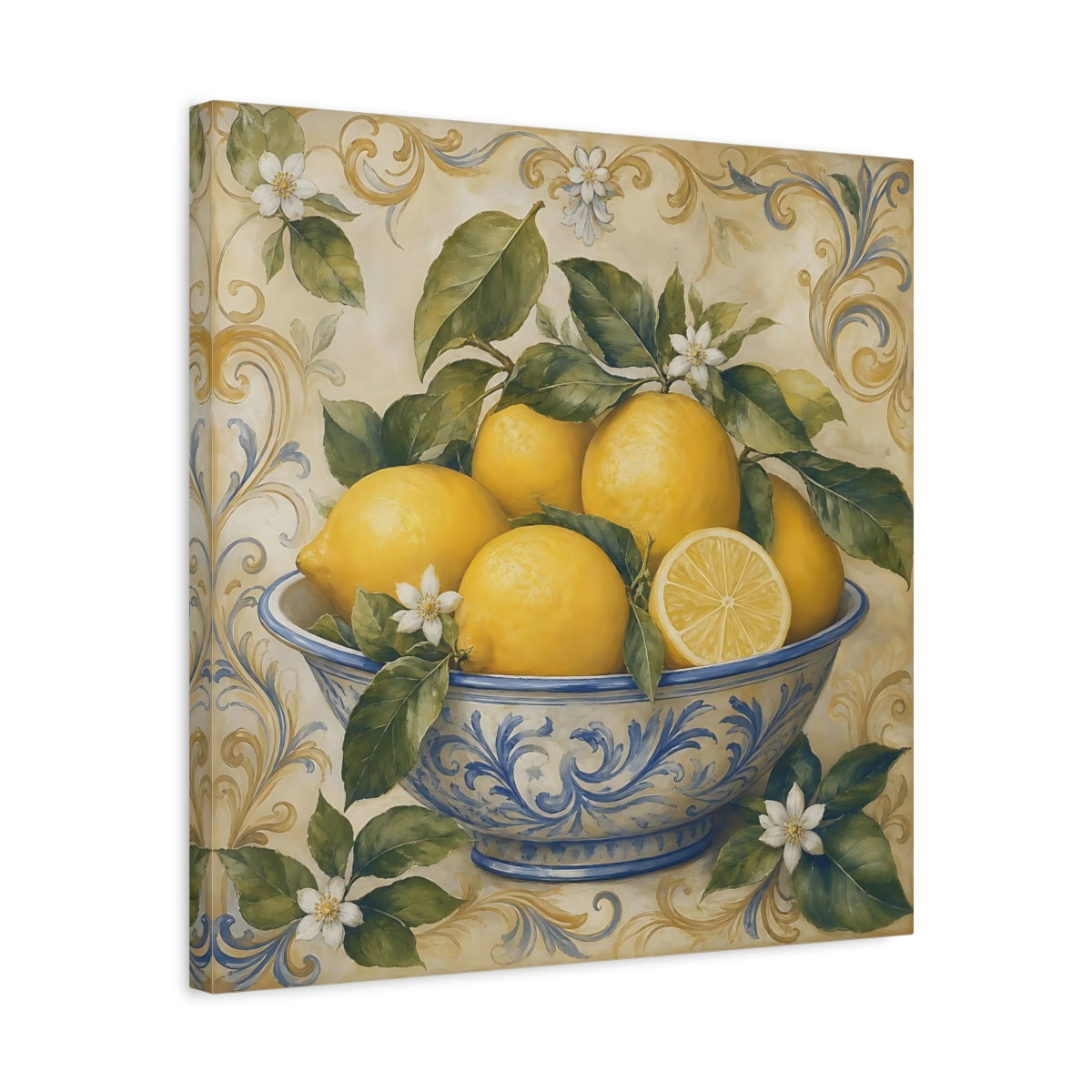 Side Mockup 5. Nature Lemons Yellow Lemons shown as stretched canvas wall art