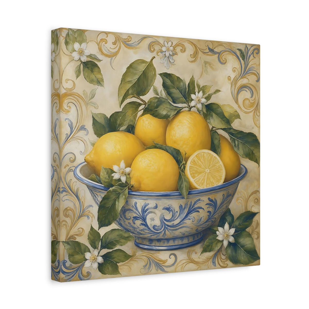 Side Mockup 7. Nature Lemons Yellow Lemons shown as stretched canvas wall art