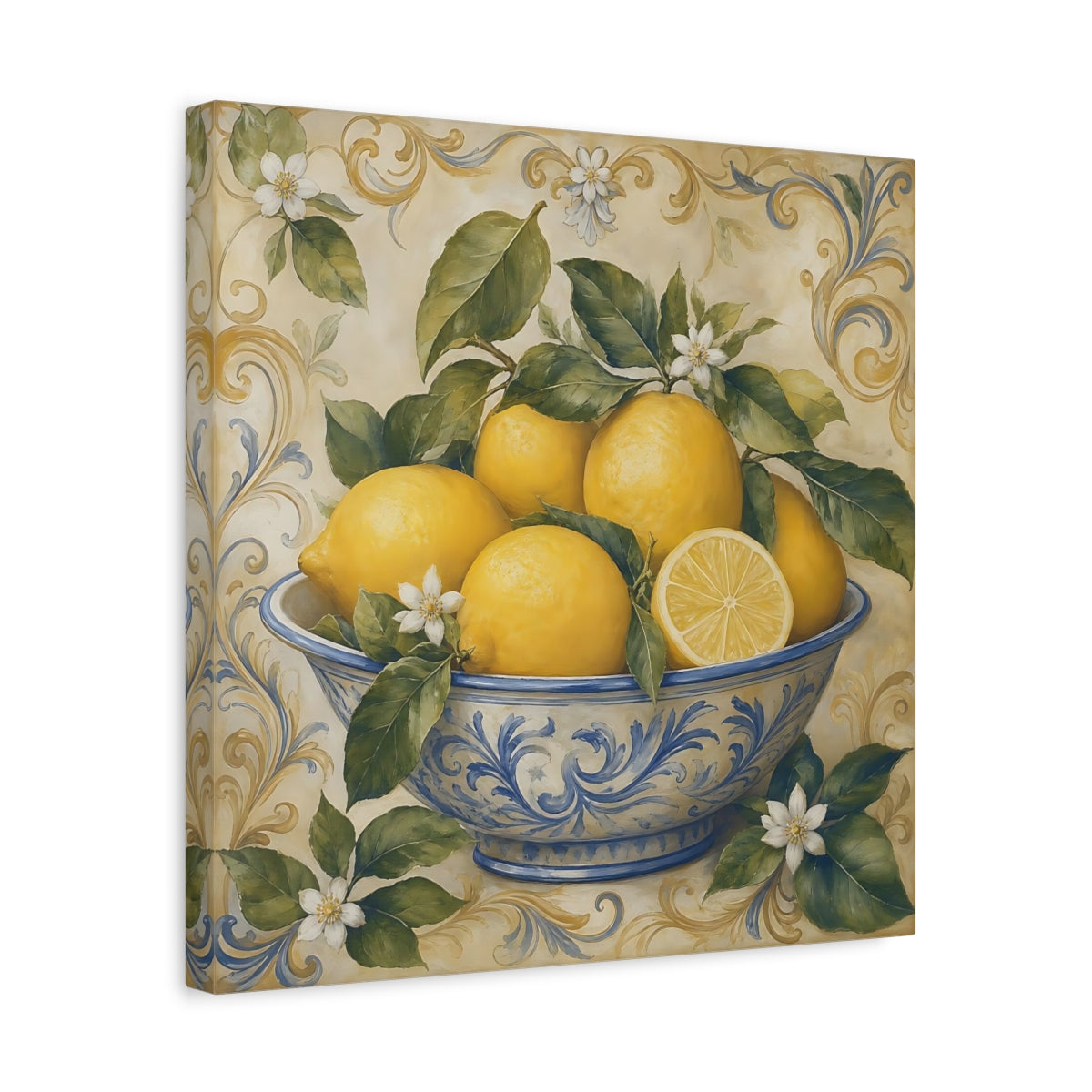 Side Mockup 6. Nature Lemons Yellow Lemons shown as stretched canvas wall art