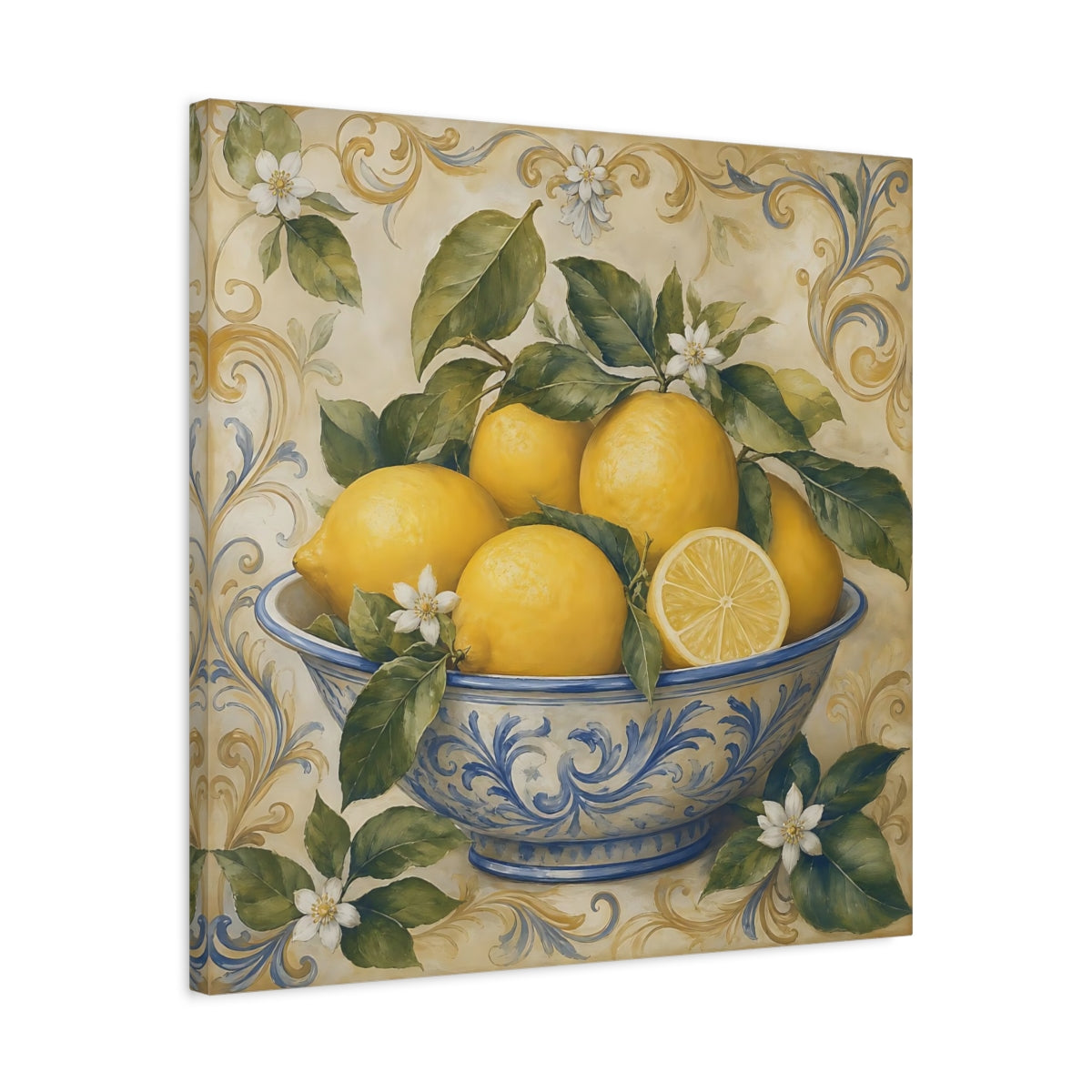 Side Mockup 4. Nature Lemons Yellow Lemons shown as stretched canvas wall art
