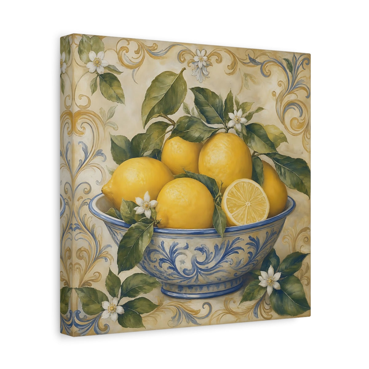 Side Mockup 8. Nature Lemons Yellow Lemons shown as stretched canvas wall art
