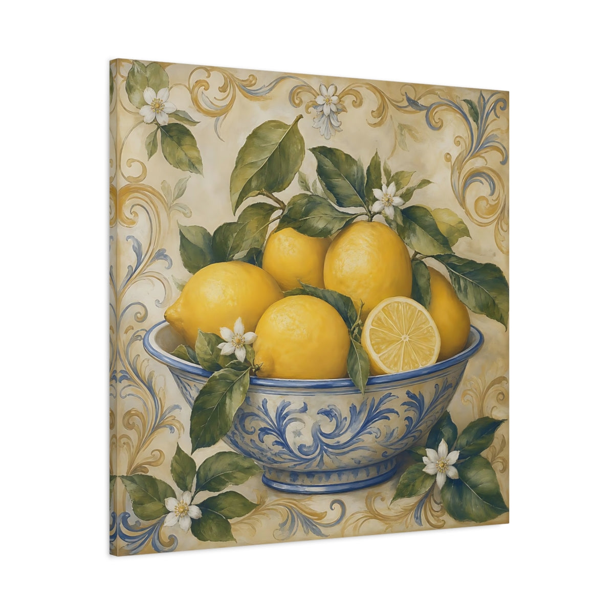 Main Mockup. Nature Lemons Yellow Lemons shown as stretched canvas wall art