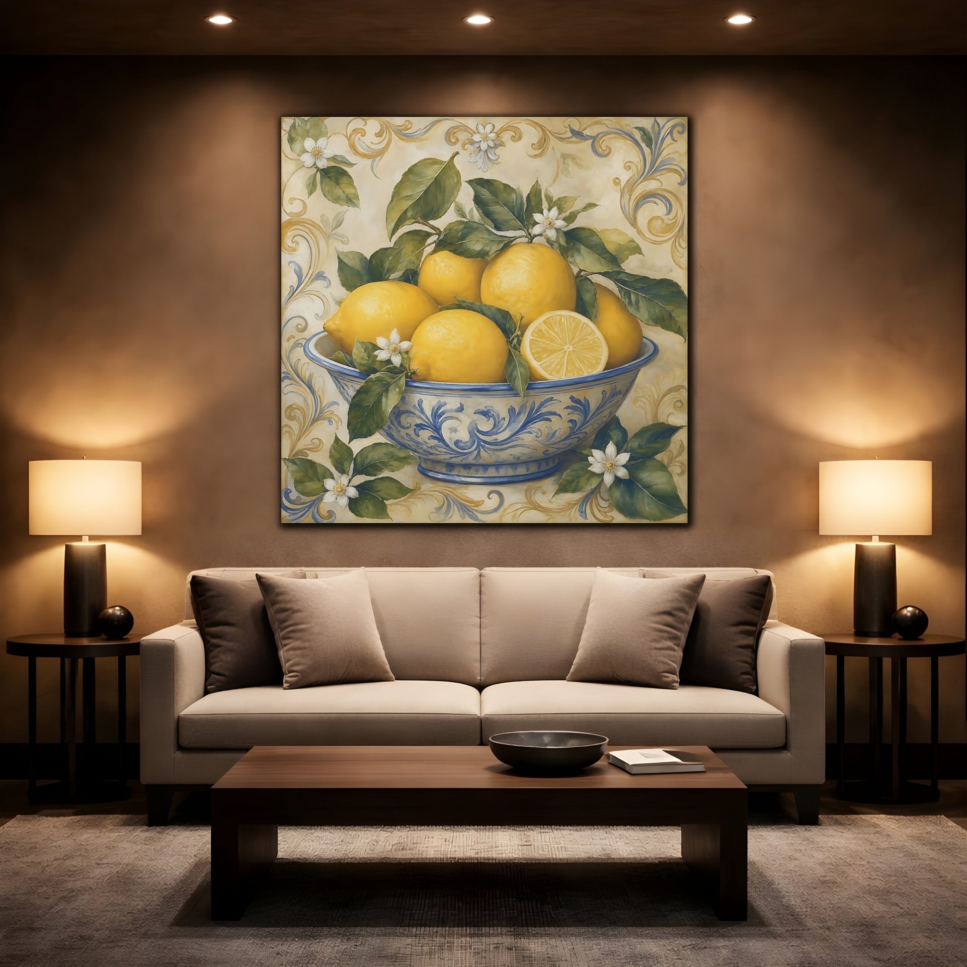 Mockup 2. Nature Lemons Yellow Lemons shown as stretched canvas wall art