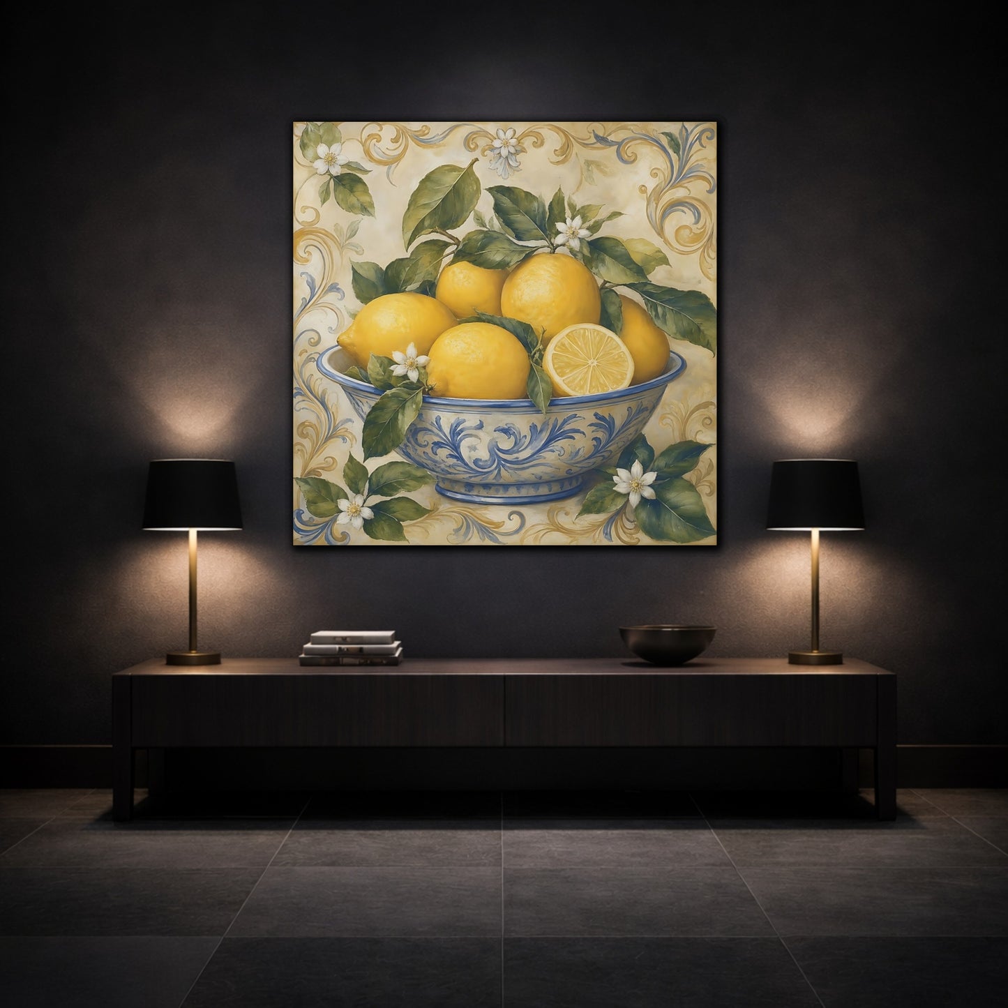 Mockup 3. Nature Lemons Yellow Lemons shown as stretched canvas wall art