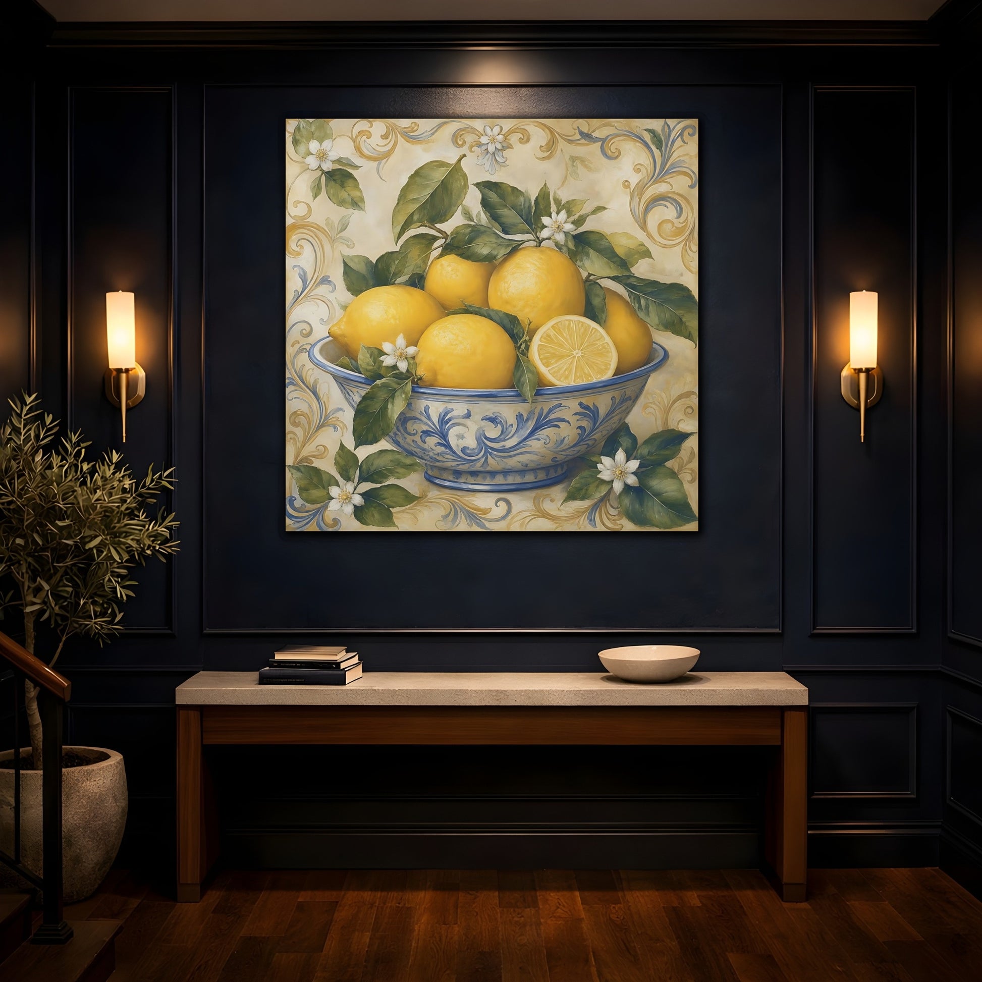 Mockup 4. Nature Lemons Yellow Lemons shown as stretched canvas wall art