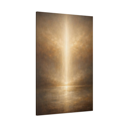 Main Mockup. Nature Light Beam Brown And Gold shown as stretched canvas wall art