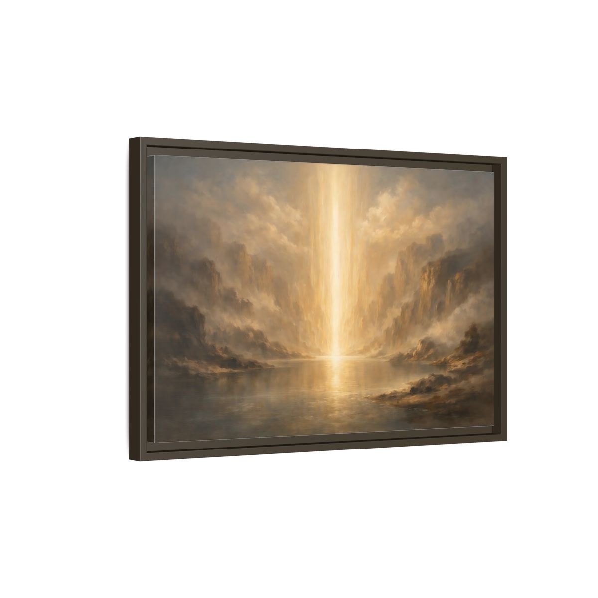 Side Mockup 2. Nature Light Beam Golden Light Landscape shown as stretched canvas wall art