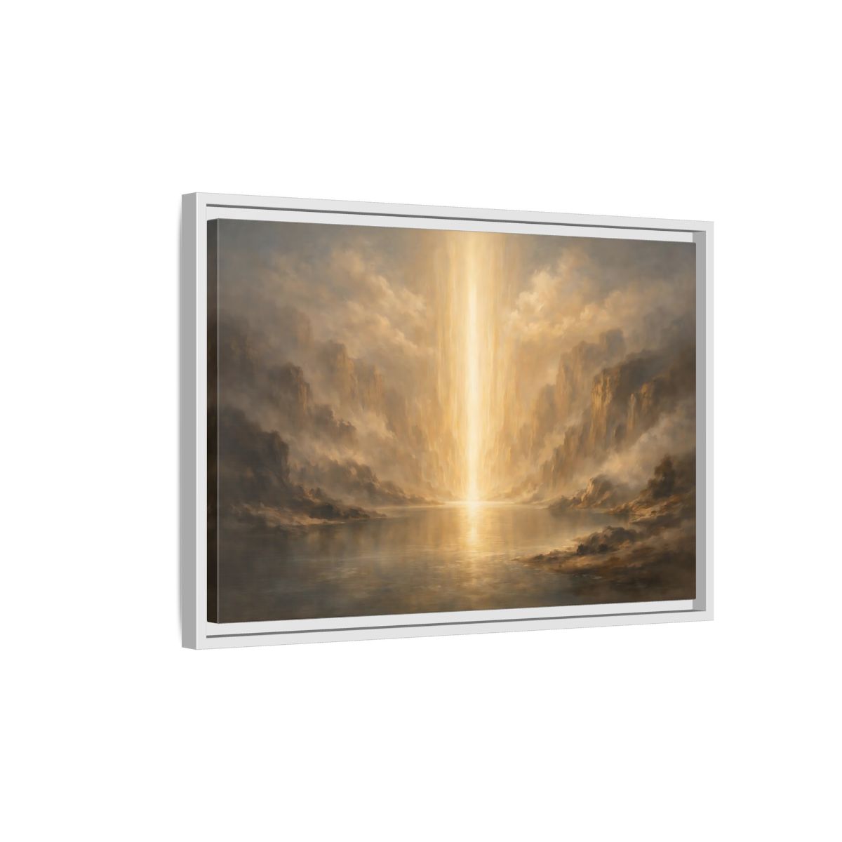 Side Mockup 1. Nature Light Beam Golden Light Landscape shown as stretched canvas wall art