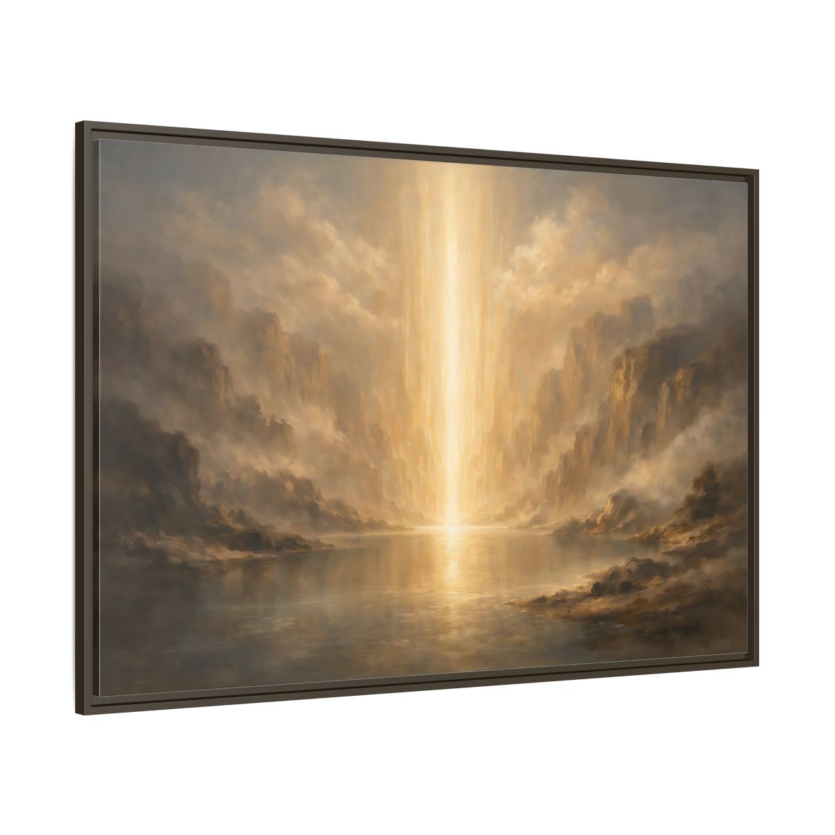 Main Mockup. Nature Light Beam Golden Light Landscape shown as stretched canvas wall art