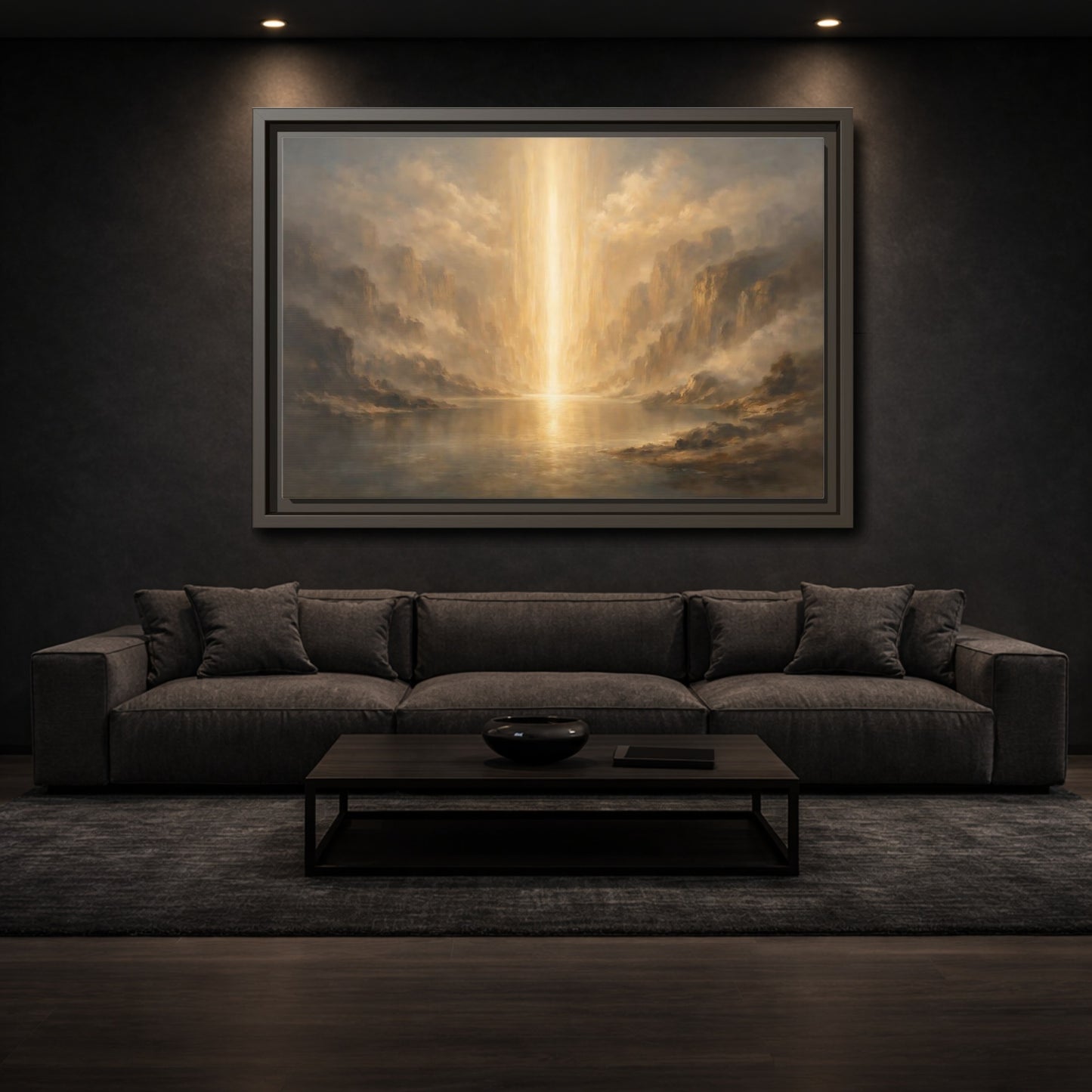 Mockup 2. Nature Light Beam Golden Light Landscape shown as stretched canvas wall art