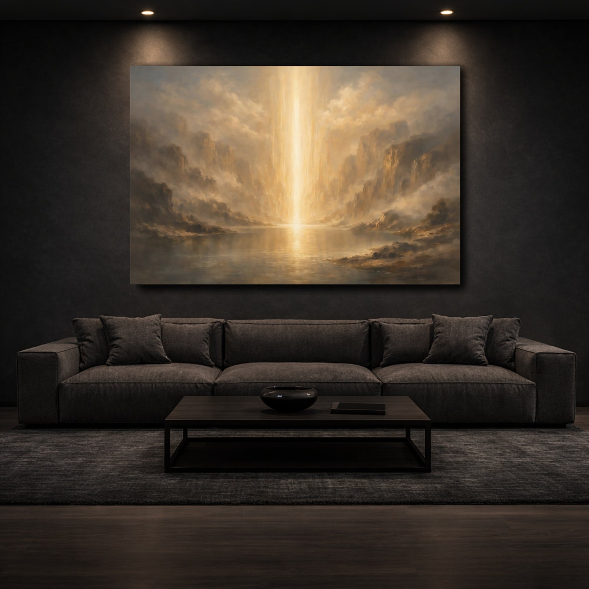 Mockup 2. Nature Light Beam Golden Light shown as stretched canvas wall art
