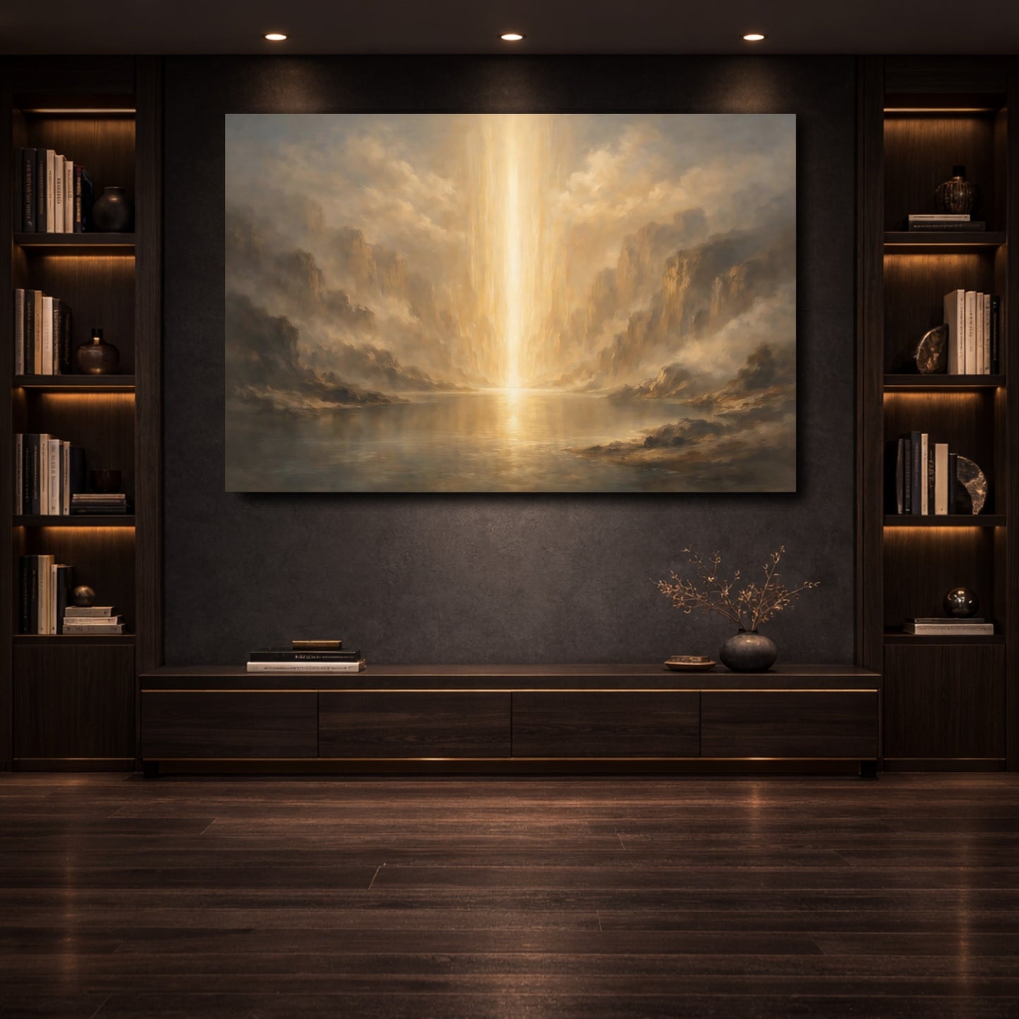 Mockup 3. Nature Light Beam Golden Light shown as stretched canvas wall art
