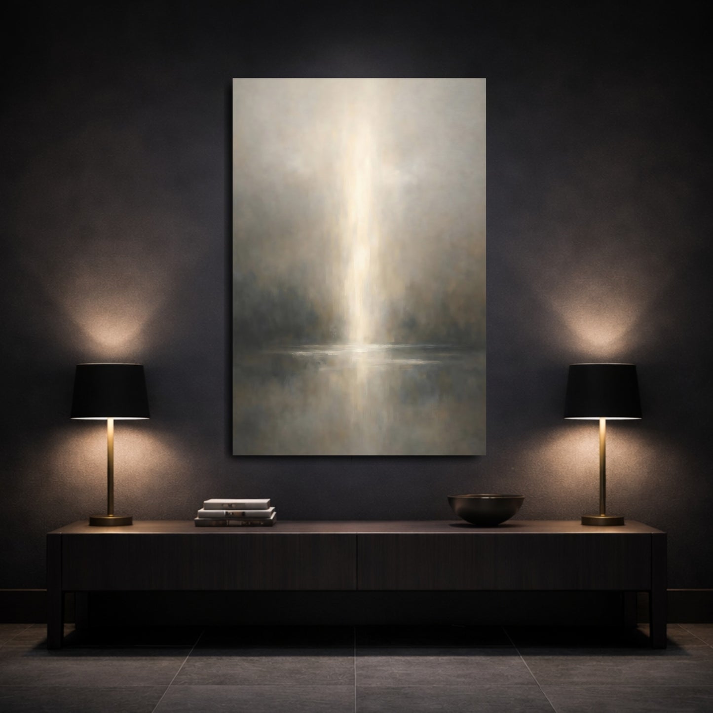 Mockup 2. Nature Light Beam Misty Light shown as stretched canvas wall art