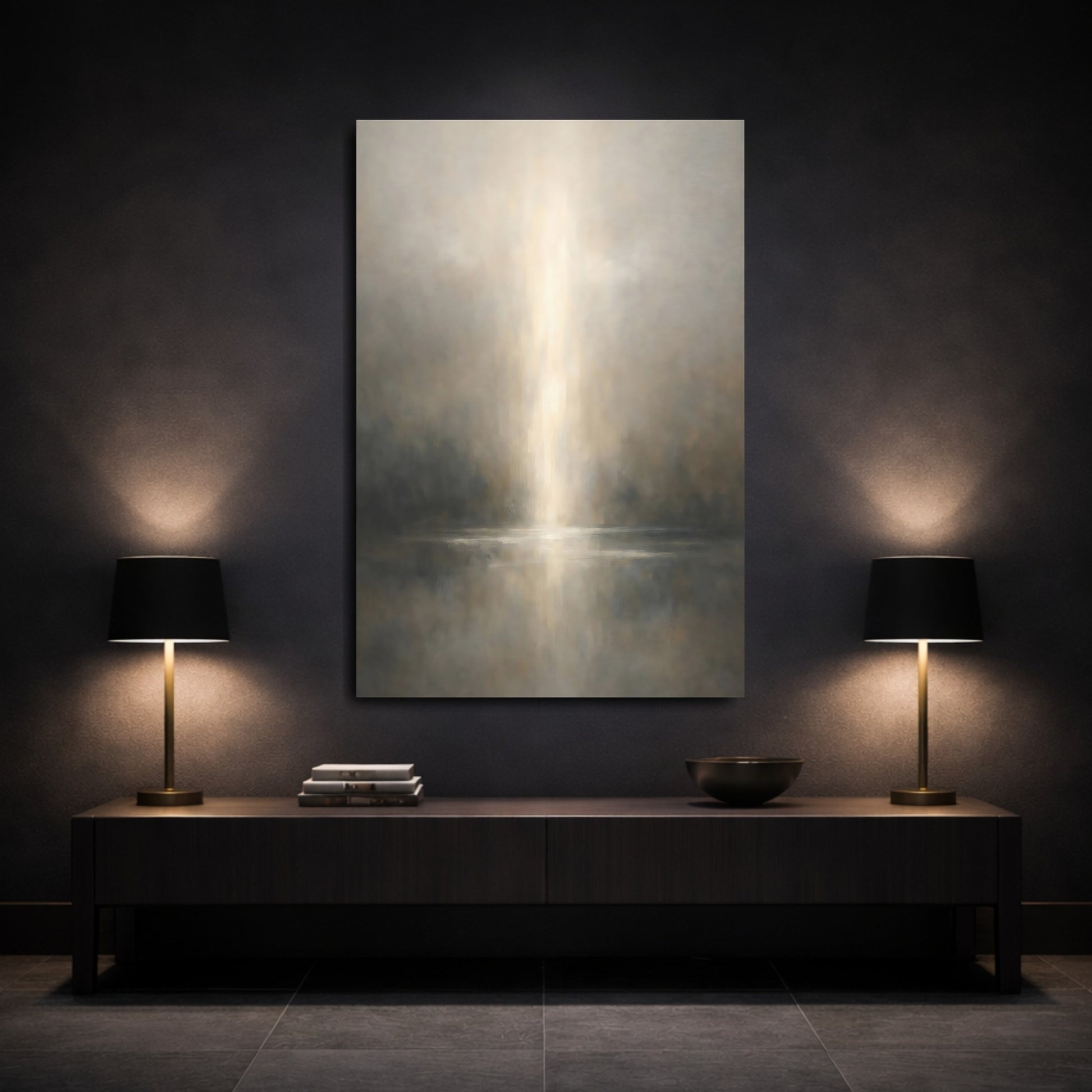 Mockup 2. Nature Light Beam Misty Light shown as stretched canvas wall art