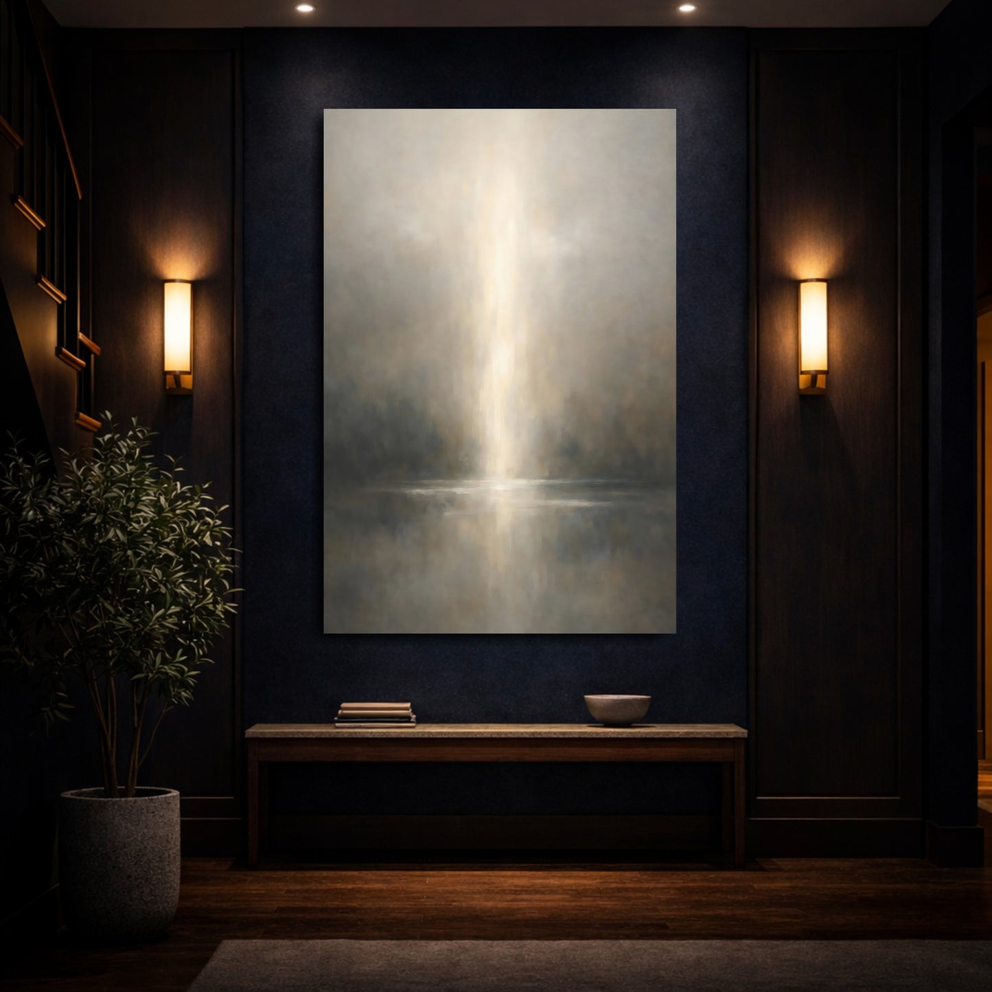 Mockup 3. Nature Light Beam Misty Light shown as stretched canvas wall art