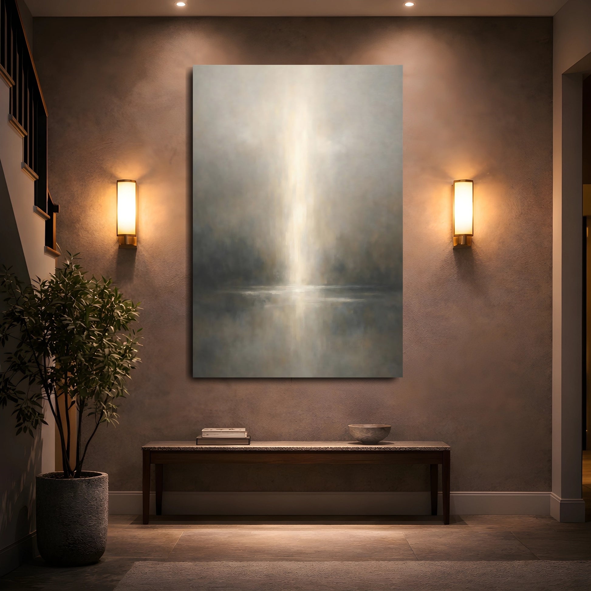 Mockup 4. Nature Light Beam Misty Light shown as stretched canvas wall art