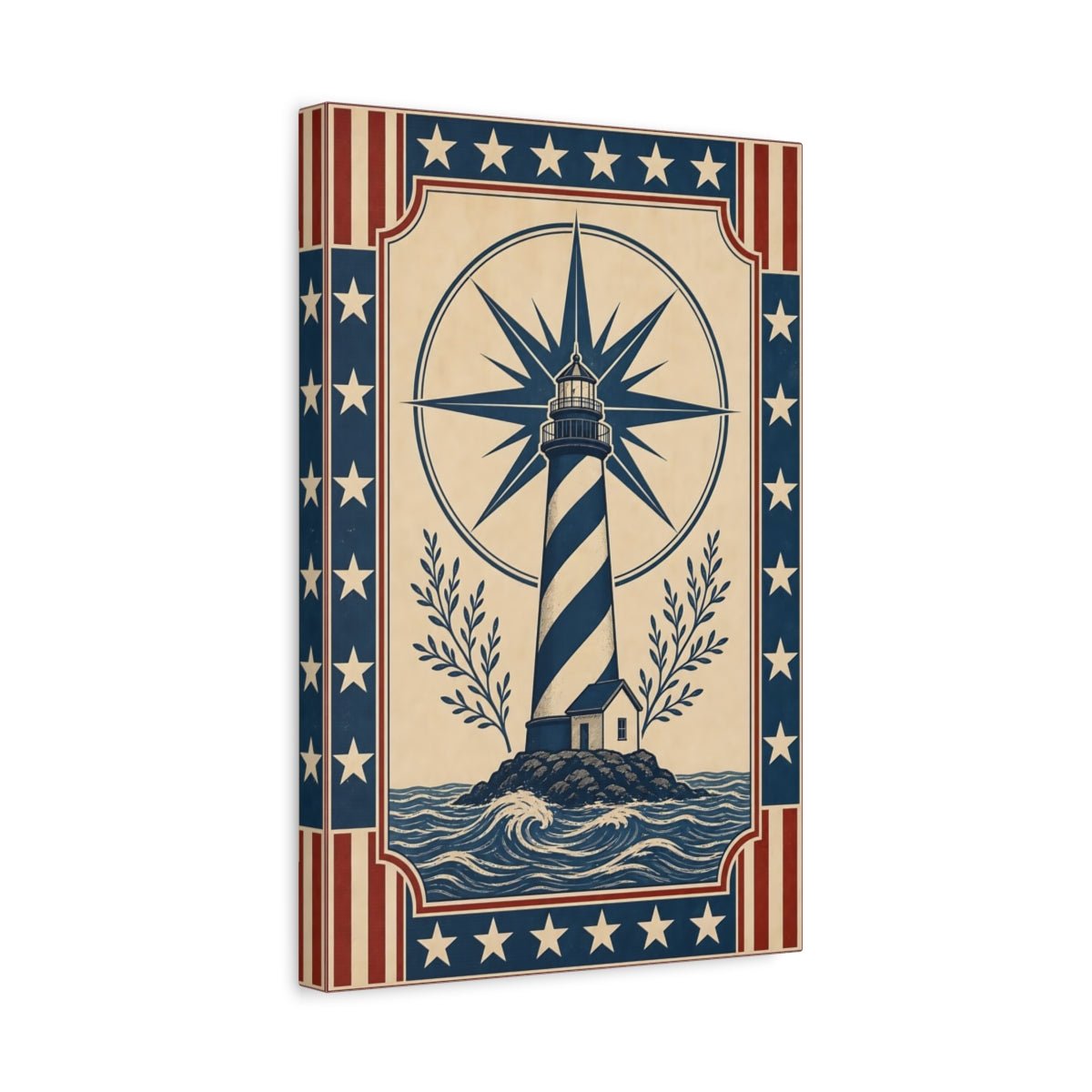 Nature Lighthouse Blue Red Nautical Canvas Wall Art Print – Vintage Living Room, Large - YesArtYes