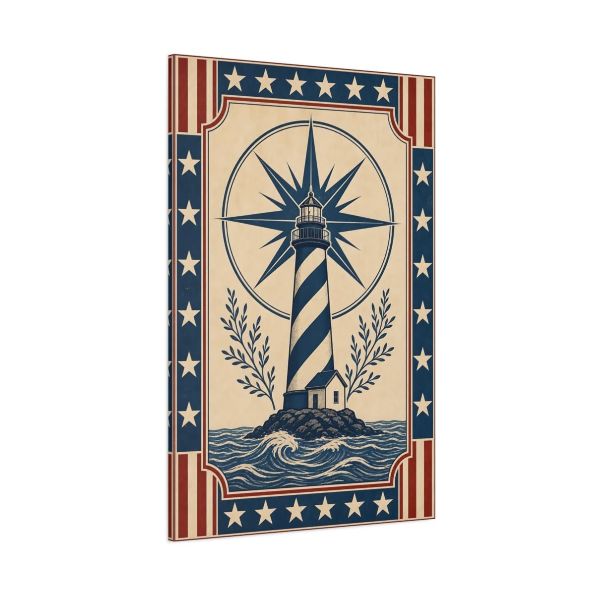 Nature Lighthouse Blue Red Nautical Canvas Wall Art Print – Vintage Living Room, Large - YesArtYes