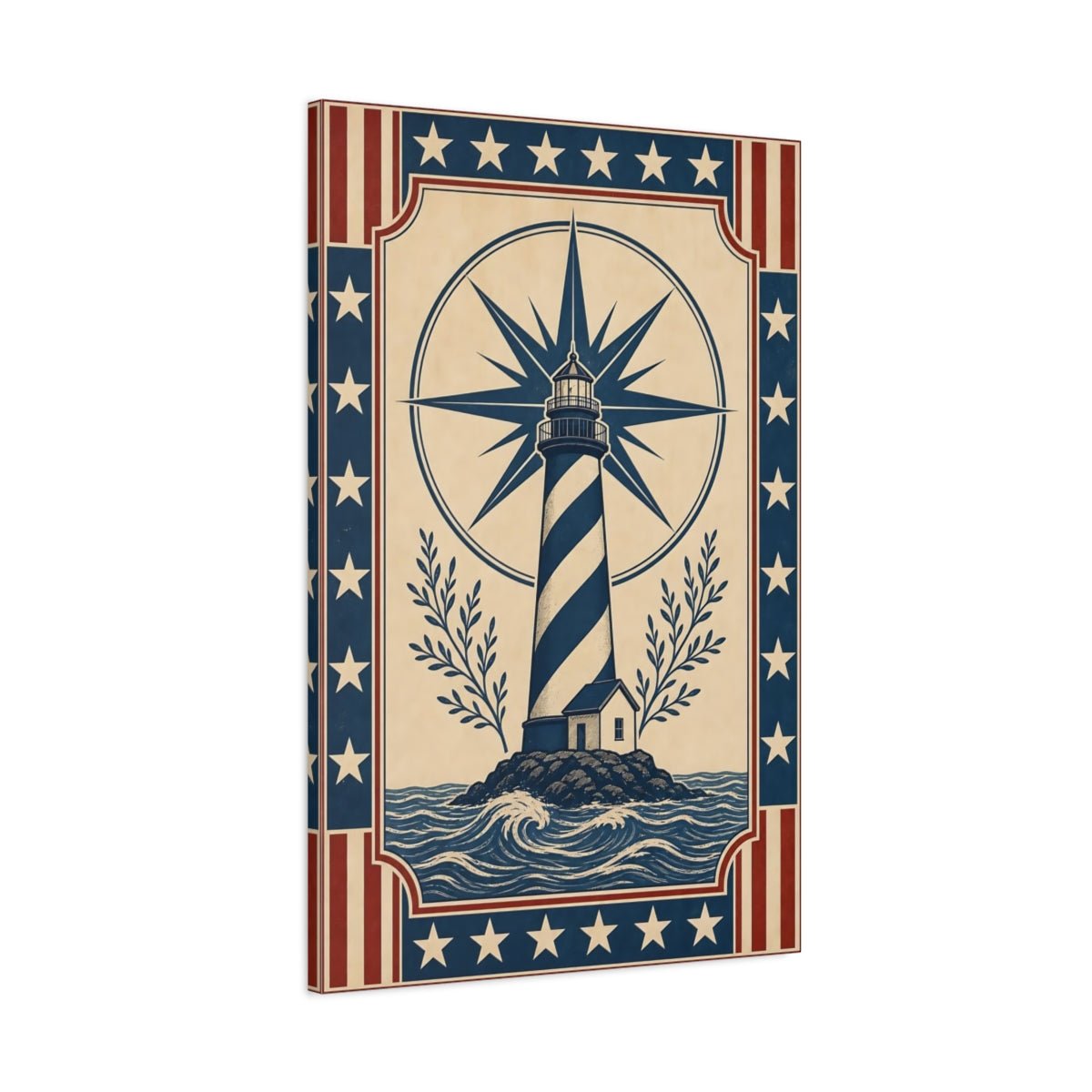 Nature Lighthouse Blue Red Nautical Canvas Wall Art Print – Vintage Living Room, Large - YesArtYes