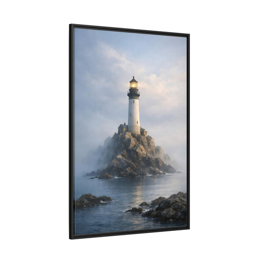 Main Mockup. Nature Lighthouse Coastal Blue shown as stretched canvas wall art