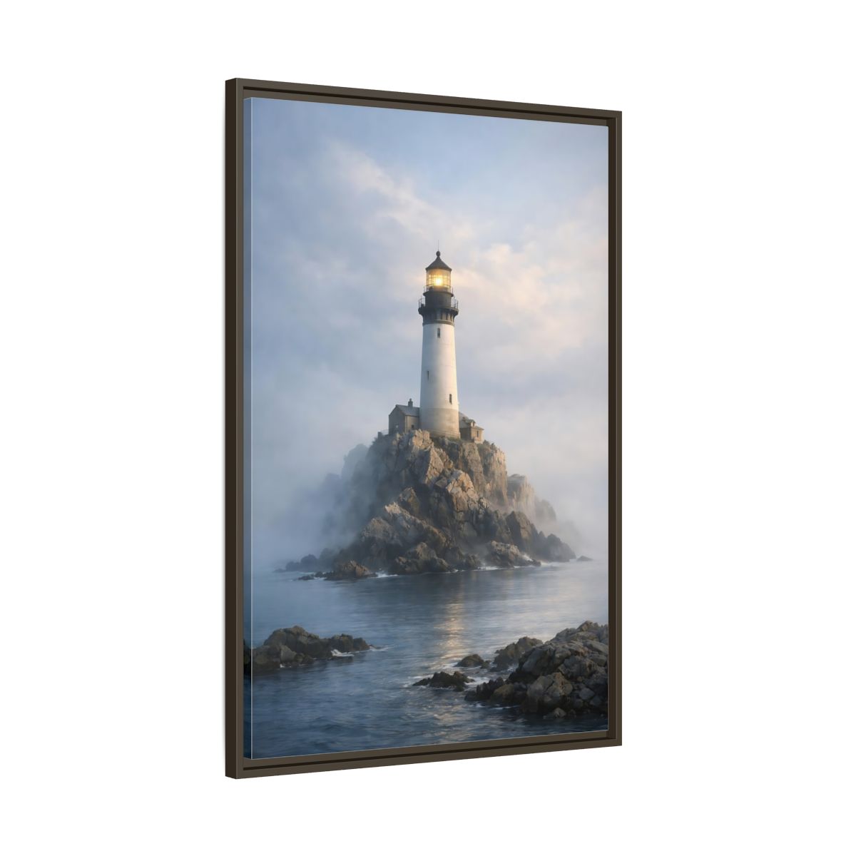 Side Mockup 10. Nature Lighthouse Coastal Blue shown as stretched canvas wall art