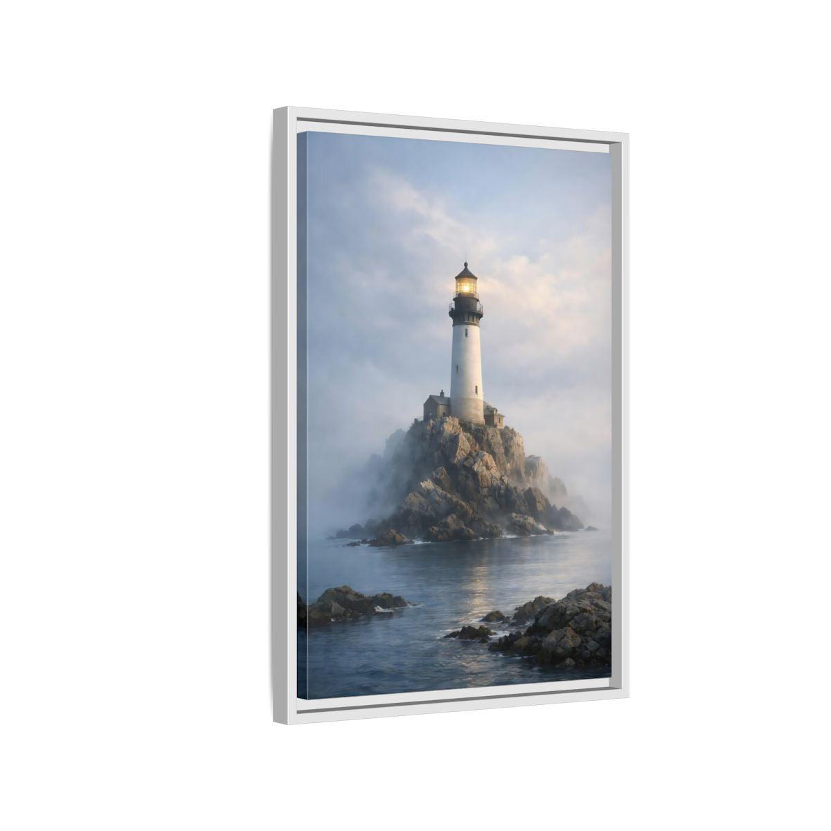 Side Mockup 1. Nature Lighthouse Coastal Blue shown as stretched canvas wall art