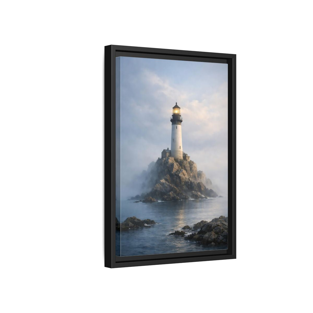 Side Mockup 6. Nature Lighthouse Coastal Blue shown as stretched canvas wall art