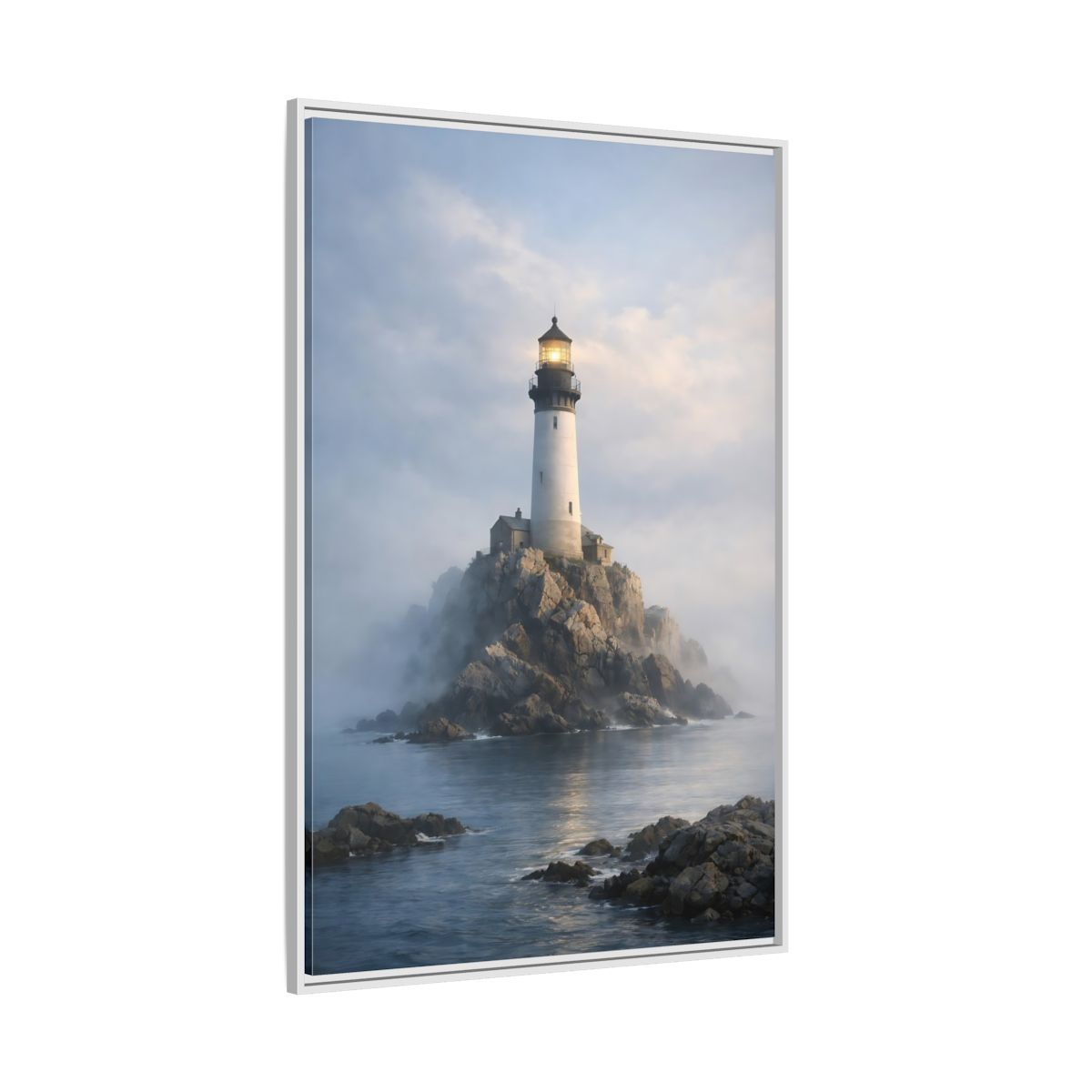 Side Mockup 7. Nature Lighthouse Coastal Blue shown as stretched canvas wall art