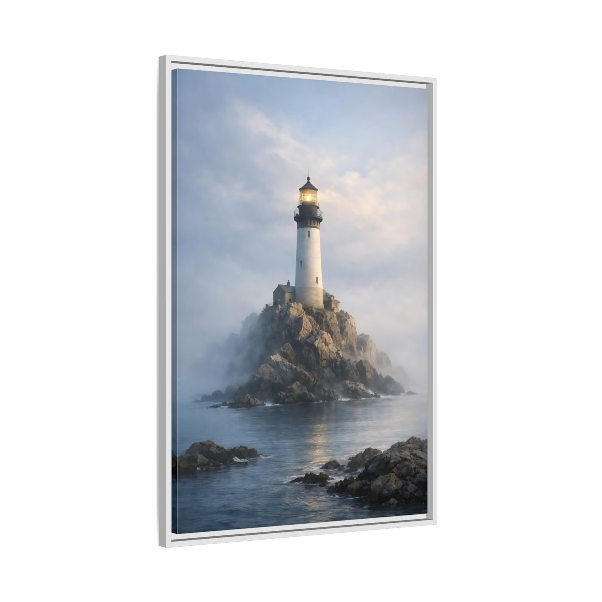 Side Mockup 9. Nature Lighthouse Coastal Blue shown as stretched canvas wall art