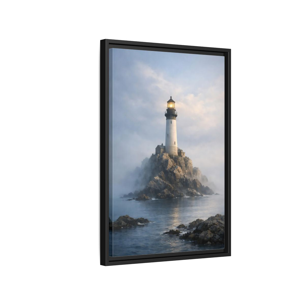 Side Mockup 3. Nature Lighthouse Coastal Blue shown as stretched canvas wall art