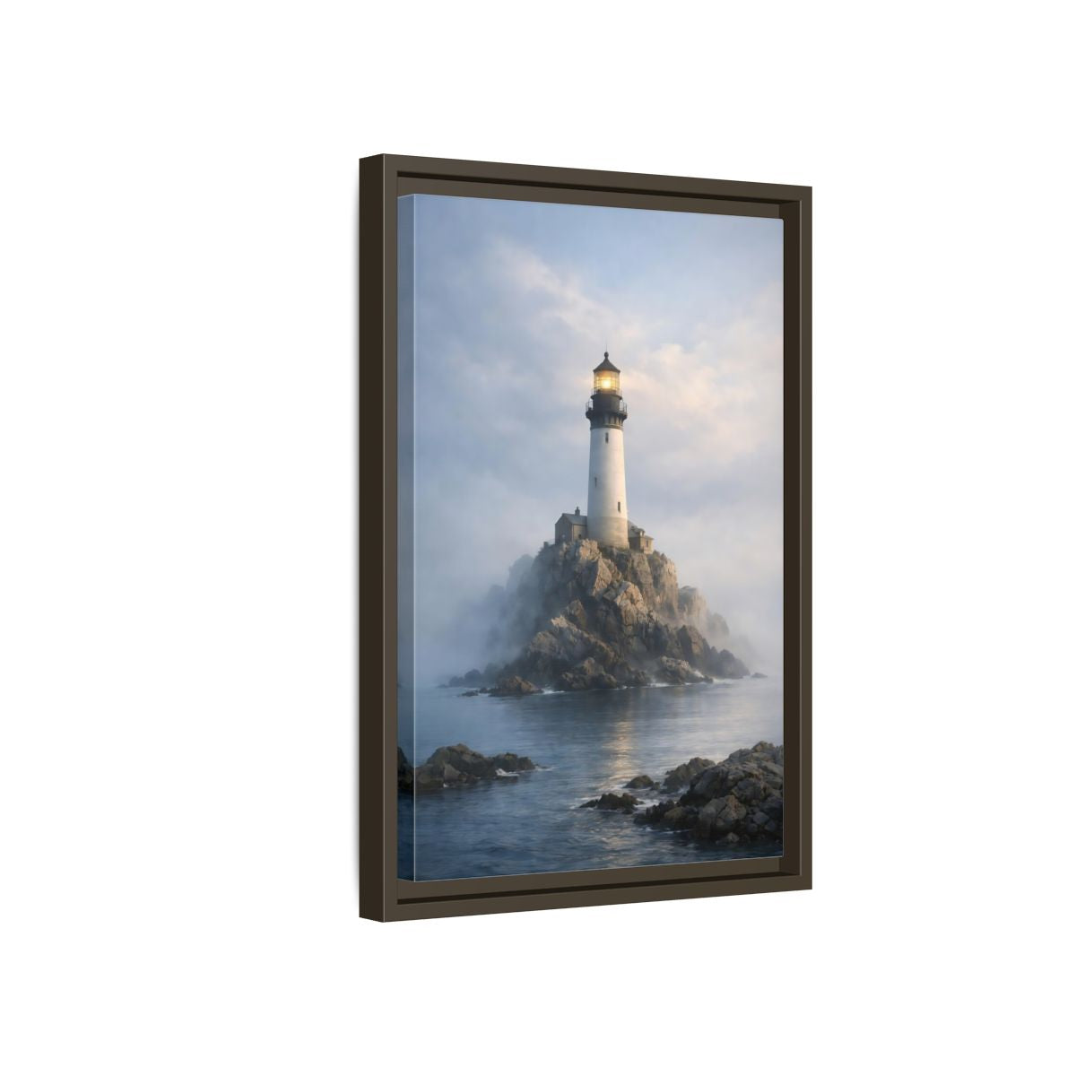 Side Mockup 5. Nature Lighthouse Coastal Blue shown as stretched canvas wall art
