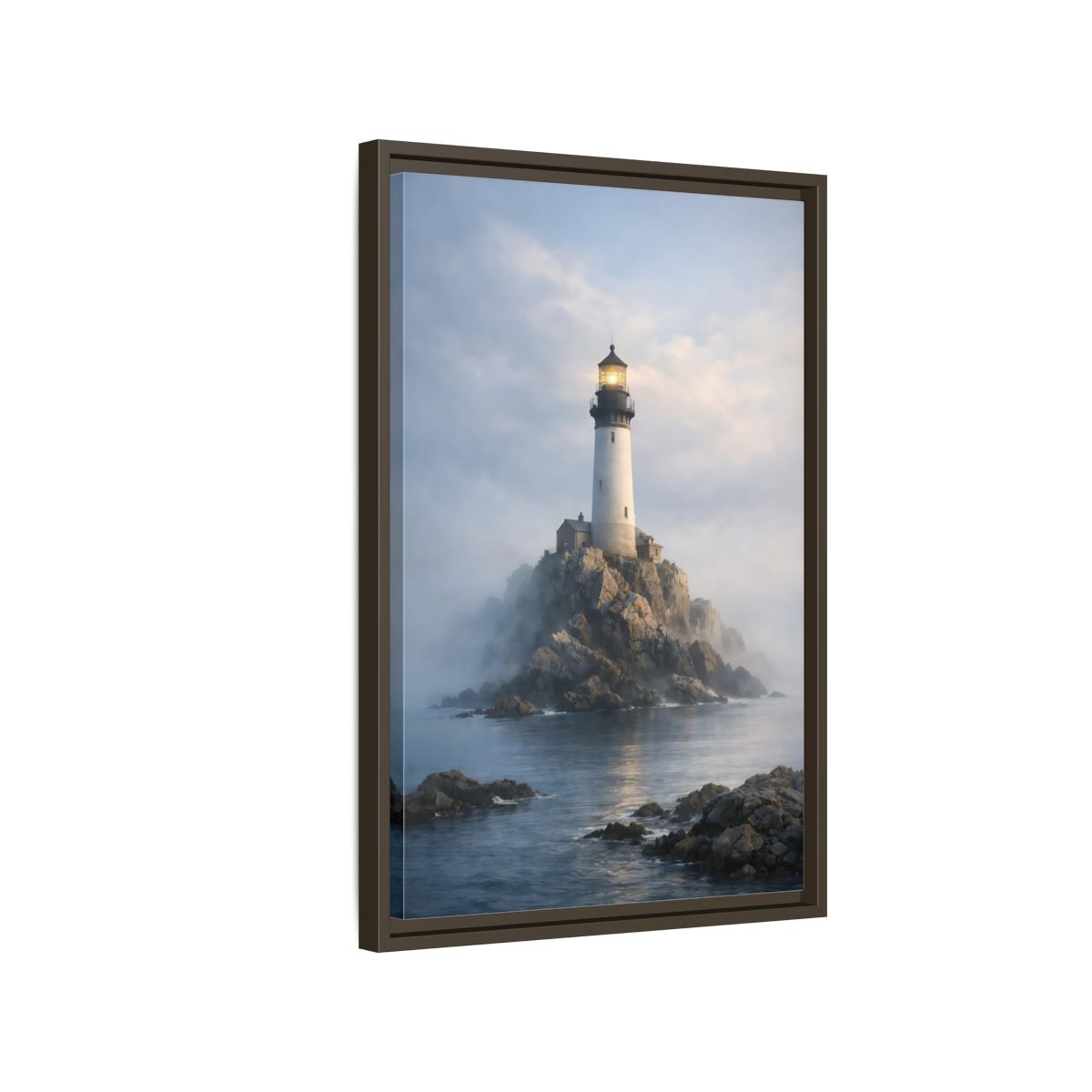 Side Mockup 2. Nature Lighthouse Coastal Blue shown as stretched canvas wall art