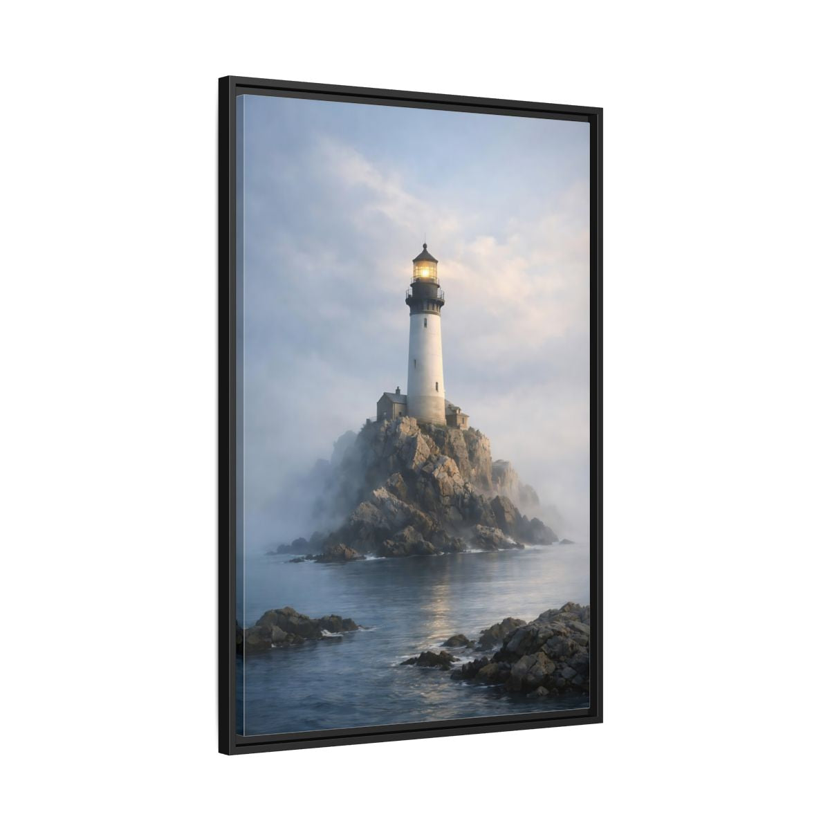Side Mockup 13. Nature Lighthouse Coastal Blue shown as stretched canvas wall art