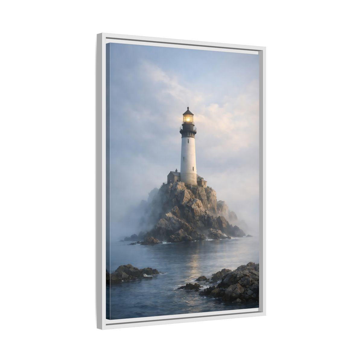 Side Mockup 11. Nature Lighthouse Coastal Blue shown as stretched canvas wall art