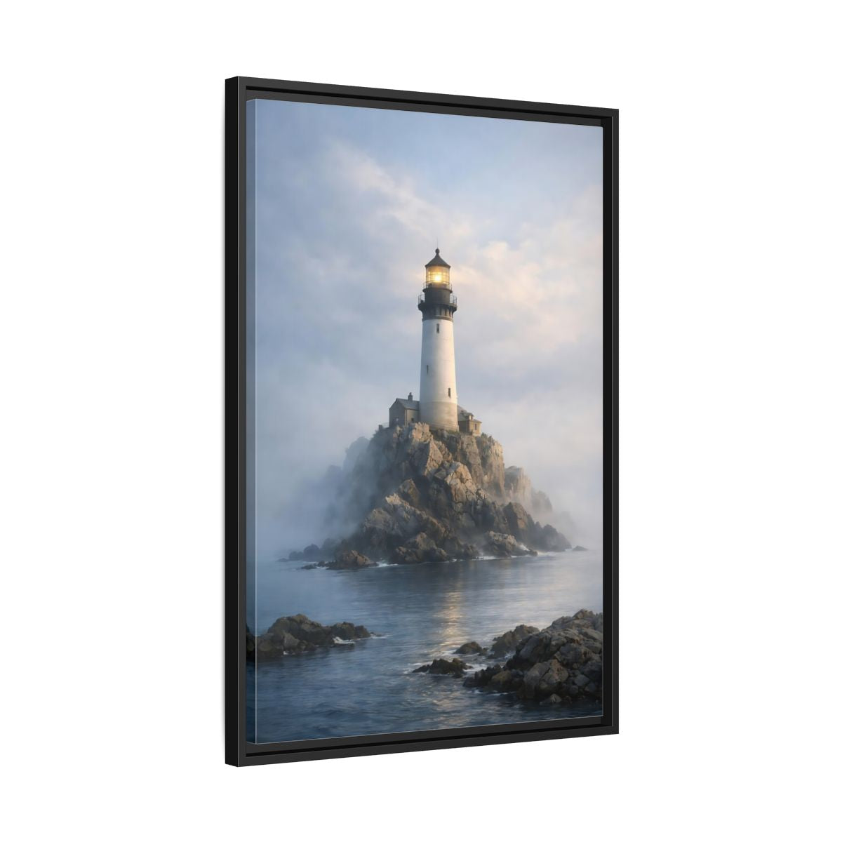 Side Mockup 14. Nature Lighthouse Coastal Blue shown as stretched canvas wall art