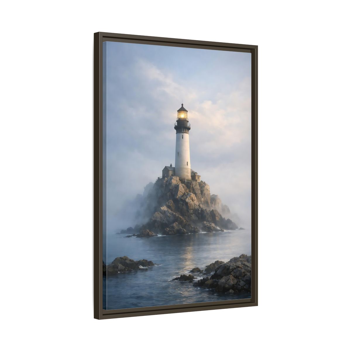 Side Mockup 12. Nature Lighthouse Coastal Blue shown as stretched canvas wall art