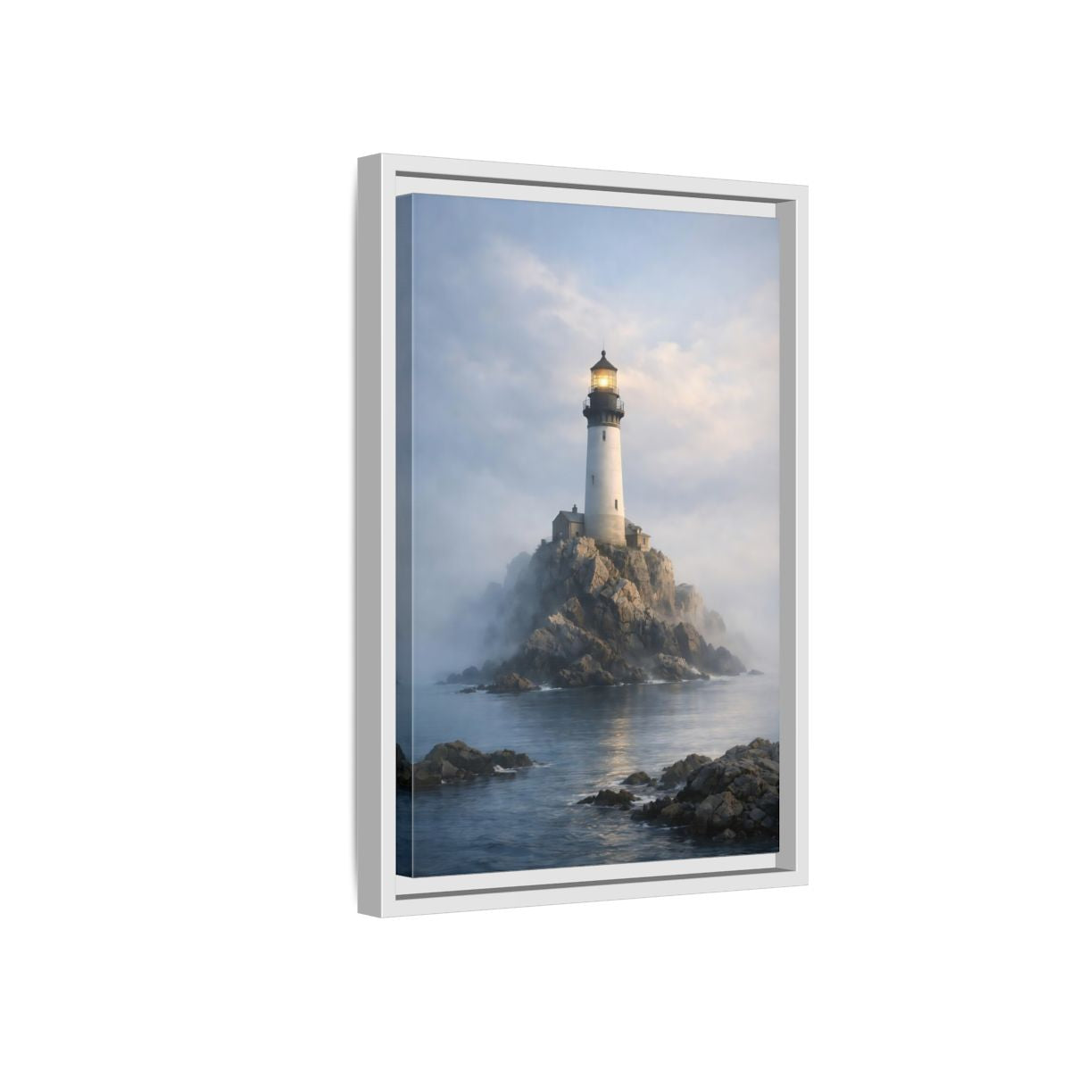 Side Mockup 4. Nature Lighthouse Coastal Blue shown as stretched canvas wall art