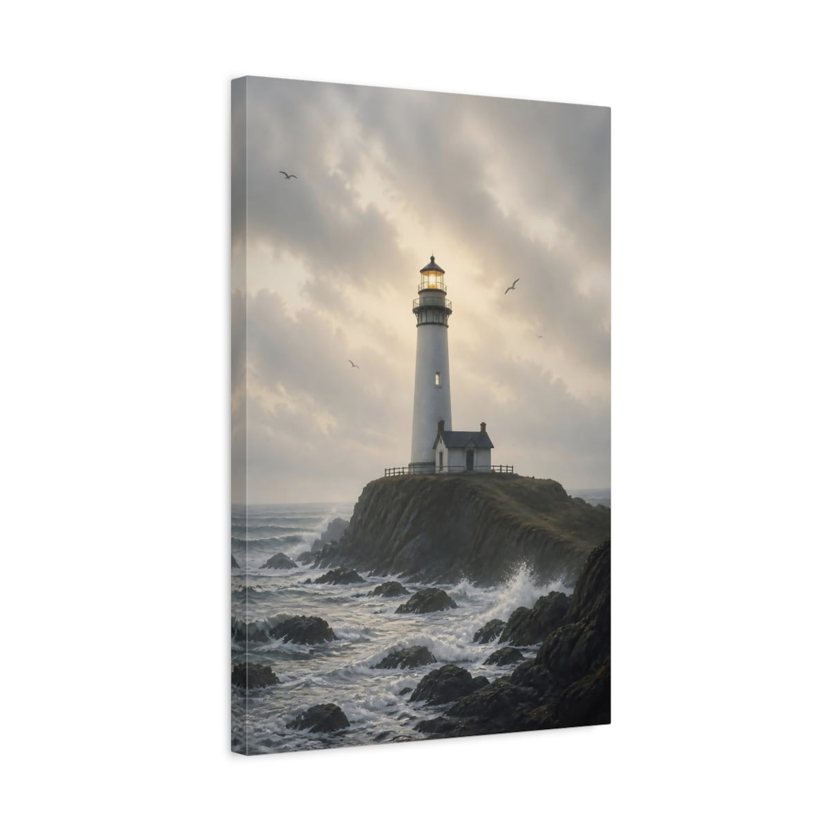 Side Mockup 3. Nature Lighthouse Coastal Lighthouse shown as stretched canvas wall art