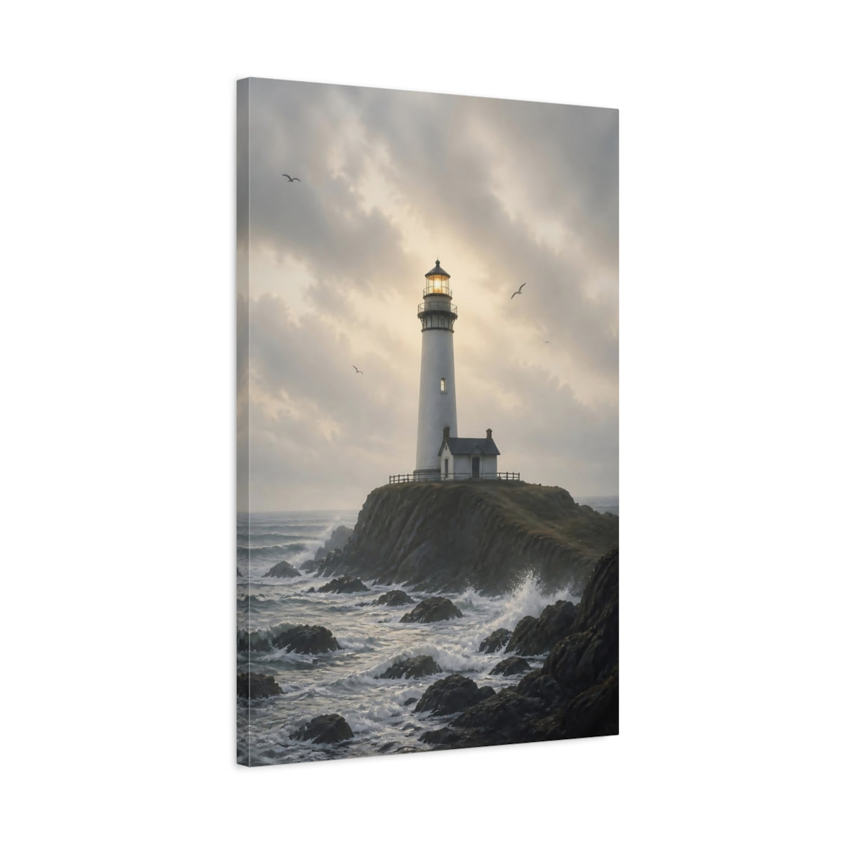 Side Mockup 2. Nature Lighthouse Coastal Lighthouse shown as stretched canvas wall art