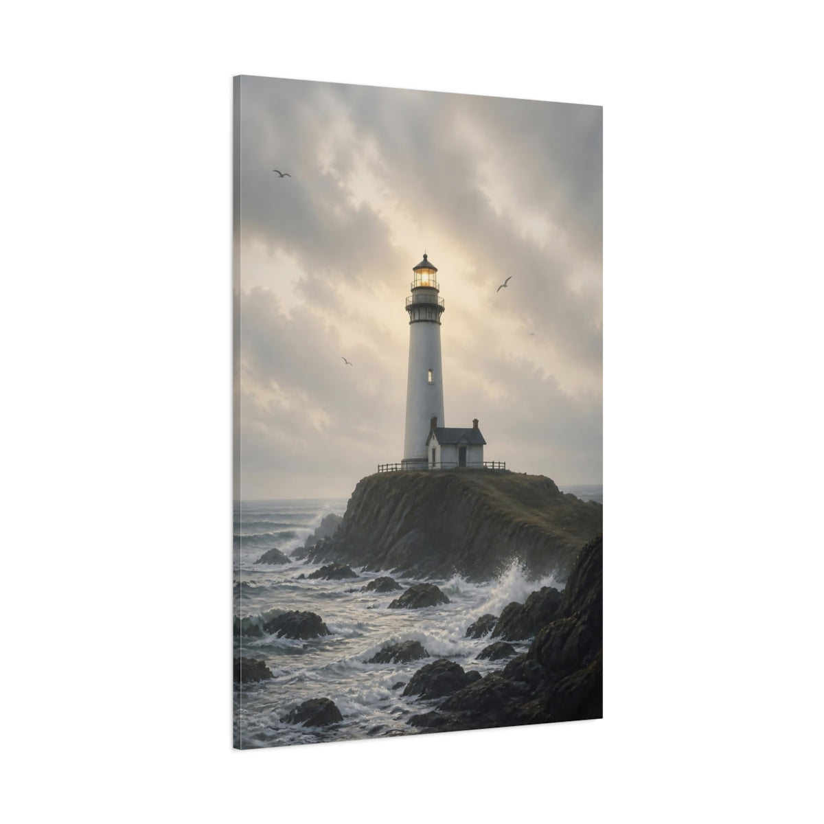 Side Mockup 1. Nature Lighthouse Coastal Lighthouse shown as stretched canvas wall art