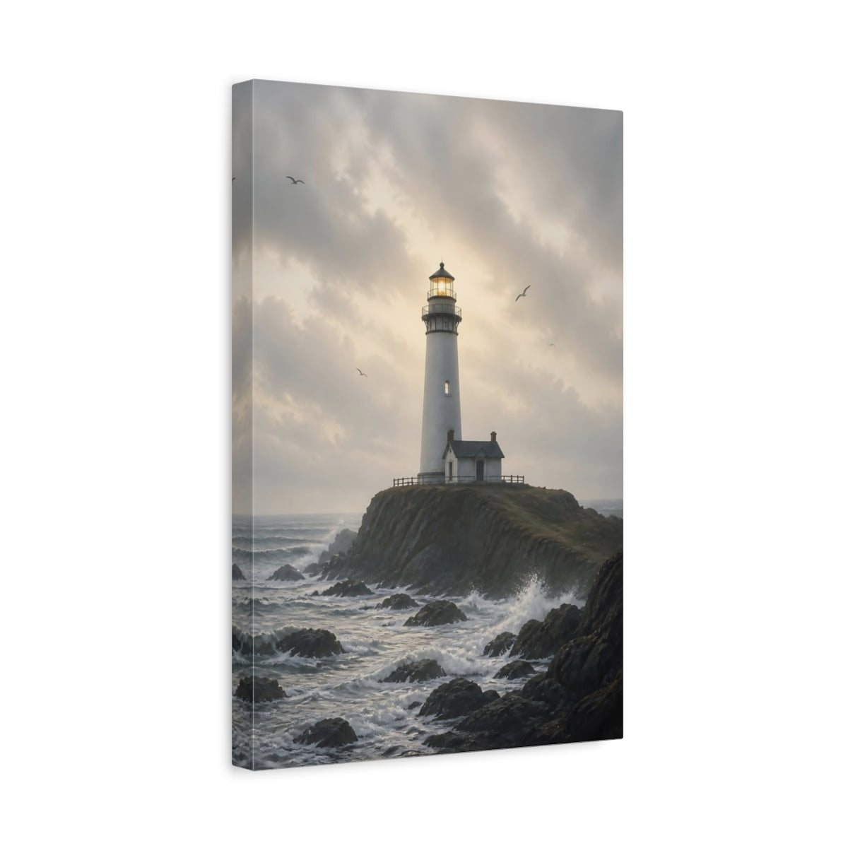 Side Mockup 4. Nature Lighthouse Coastal Lighthouse shown as stretched canvas wall art