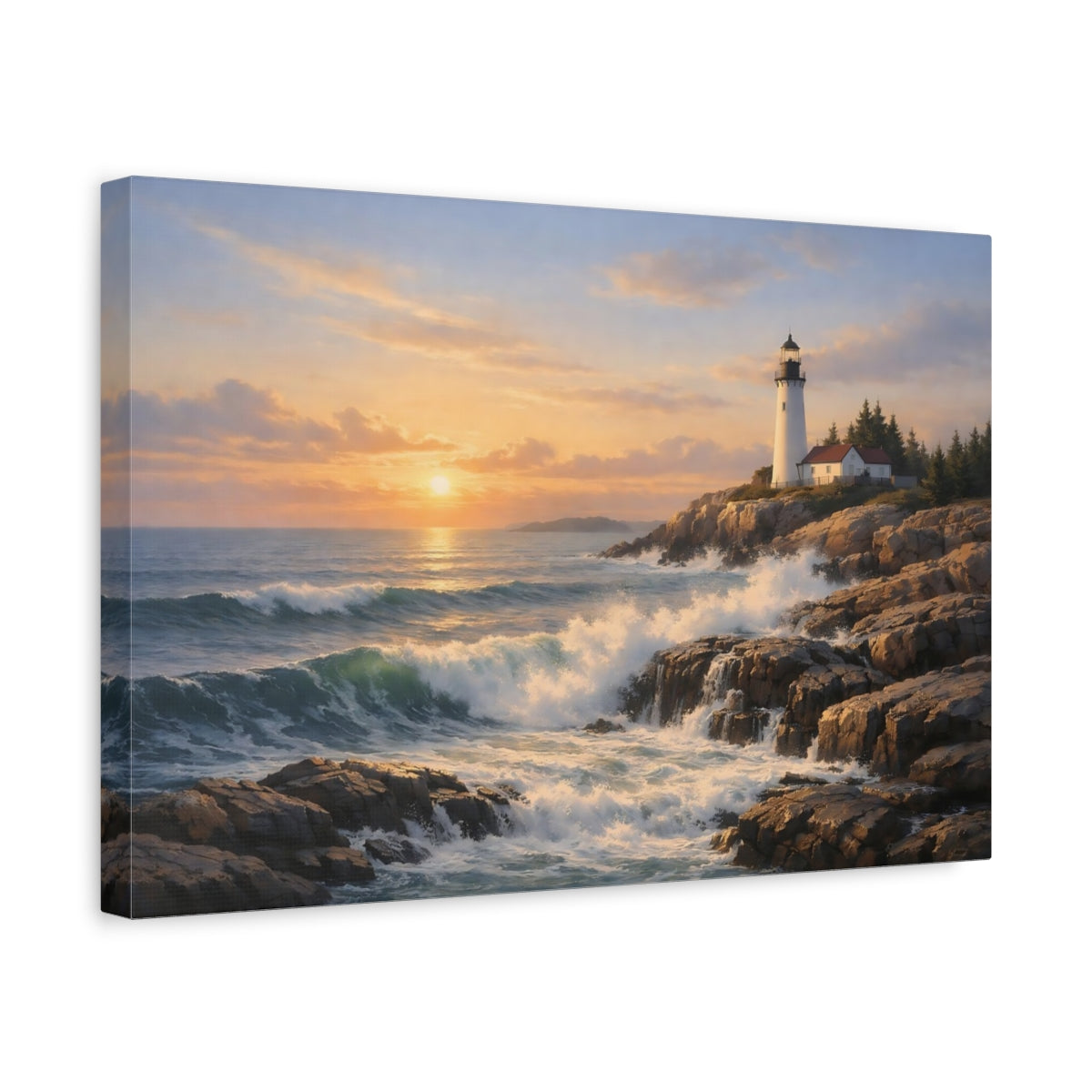 Side Mockup 4. Nature Lighthouse Coastal Lighthouse shown as stretched canvas wall art