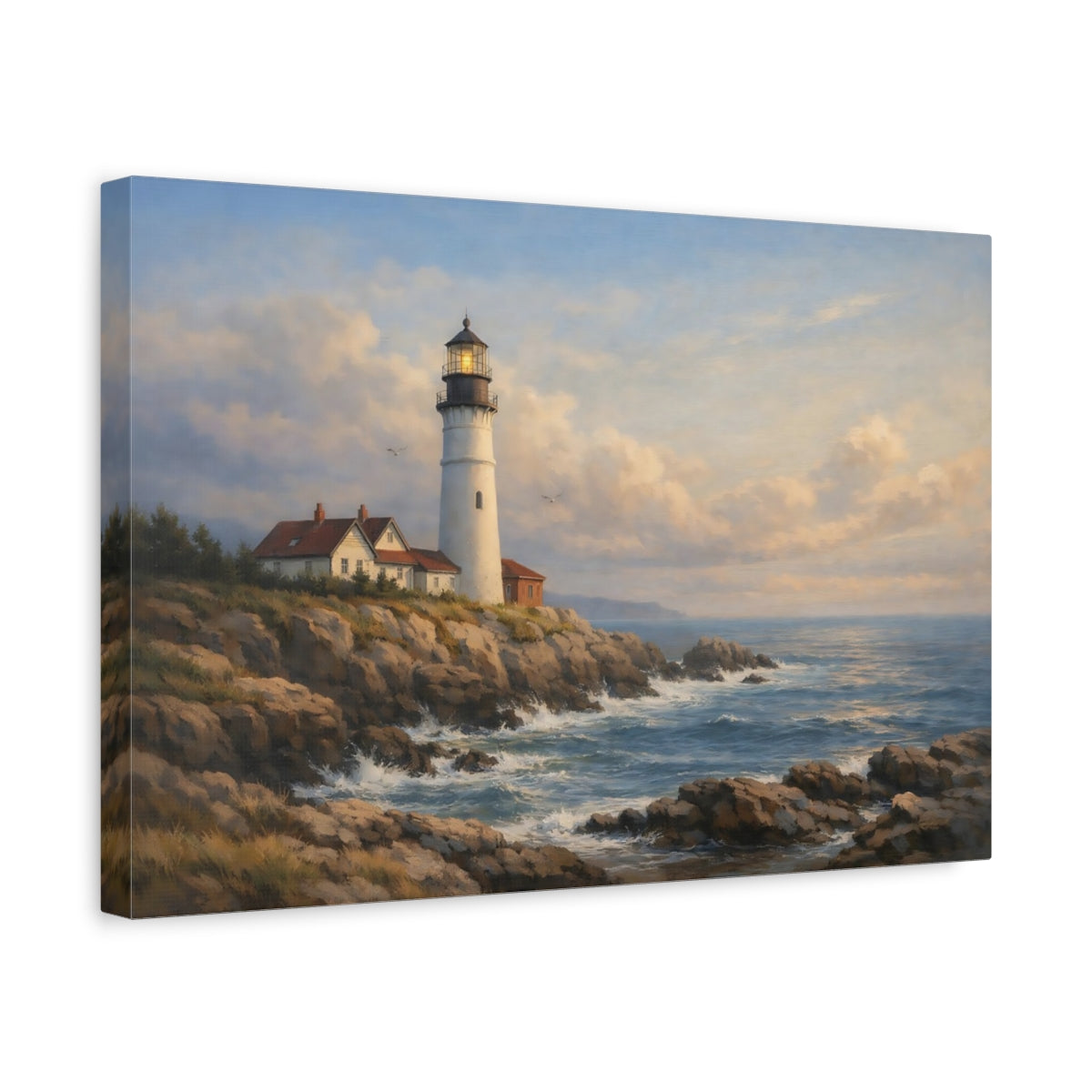 Side Mockup 4. Nature Lighthouse Coastal Lighthouse shown as stretched canvas wall art