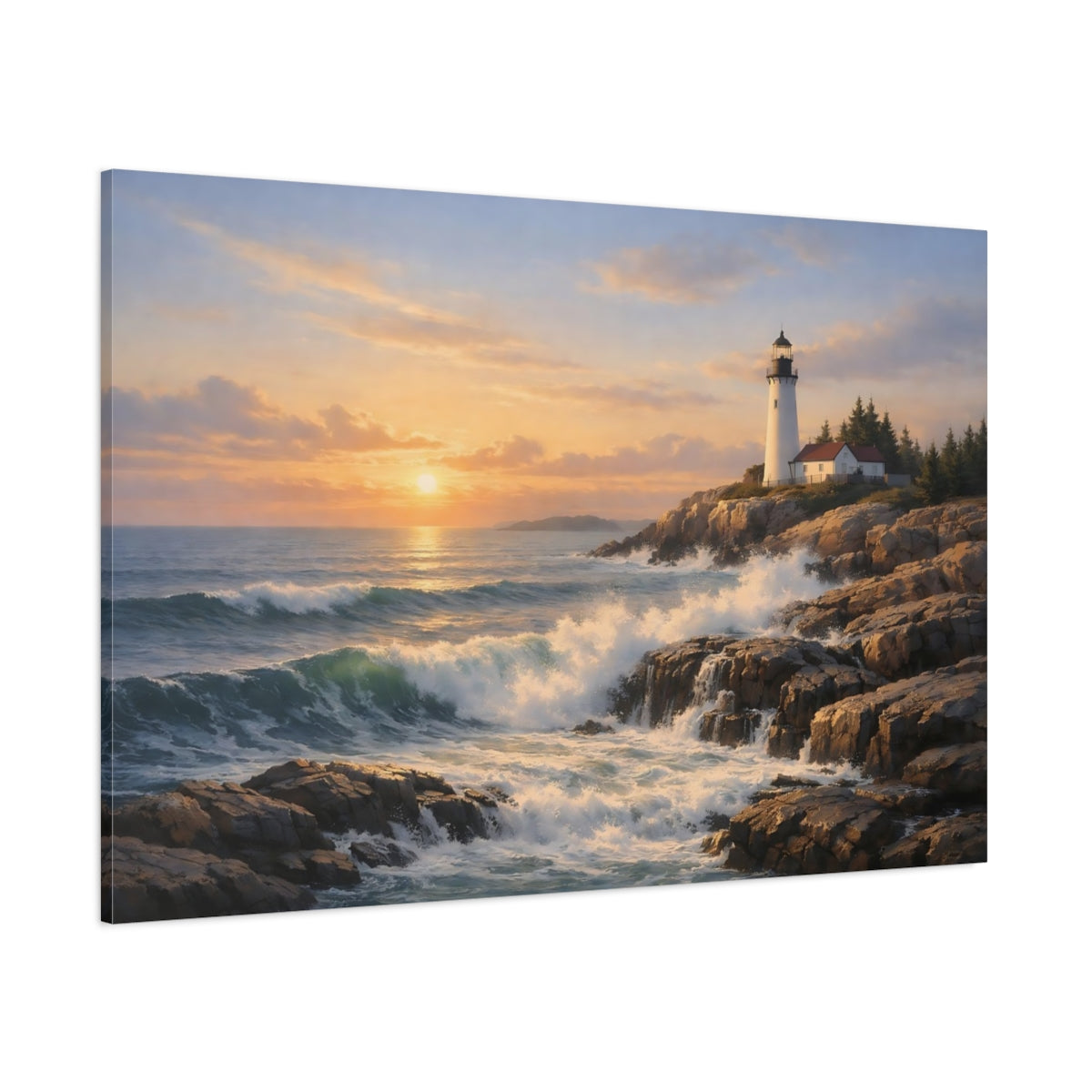 Side Mockup 1. Nature Lighthouse Coastal Lighthouse shown as stretched canvas wall art