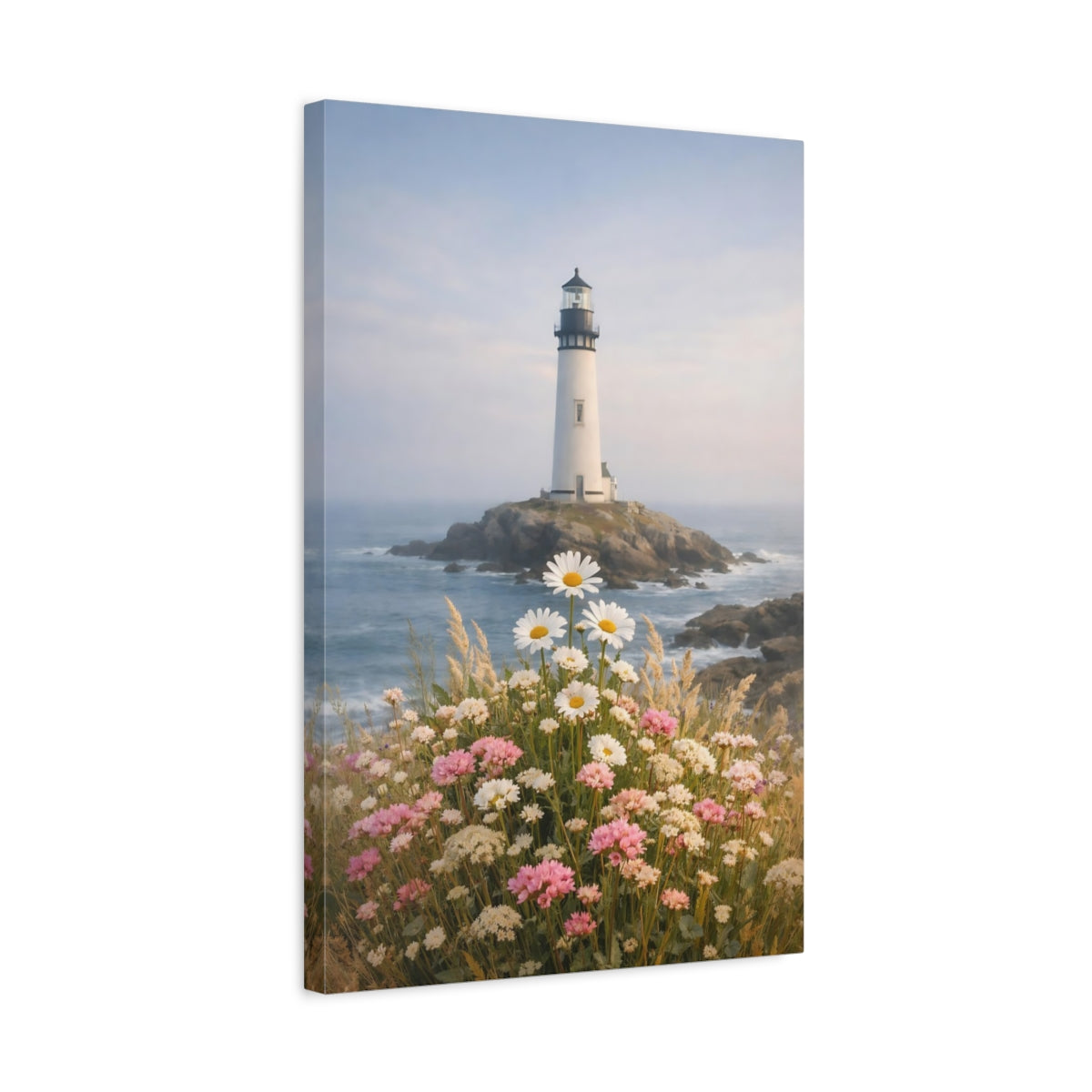 Side Mockup 3. Nature Lighthouse Coastal Lighthouse shown as stretched canvas wall art