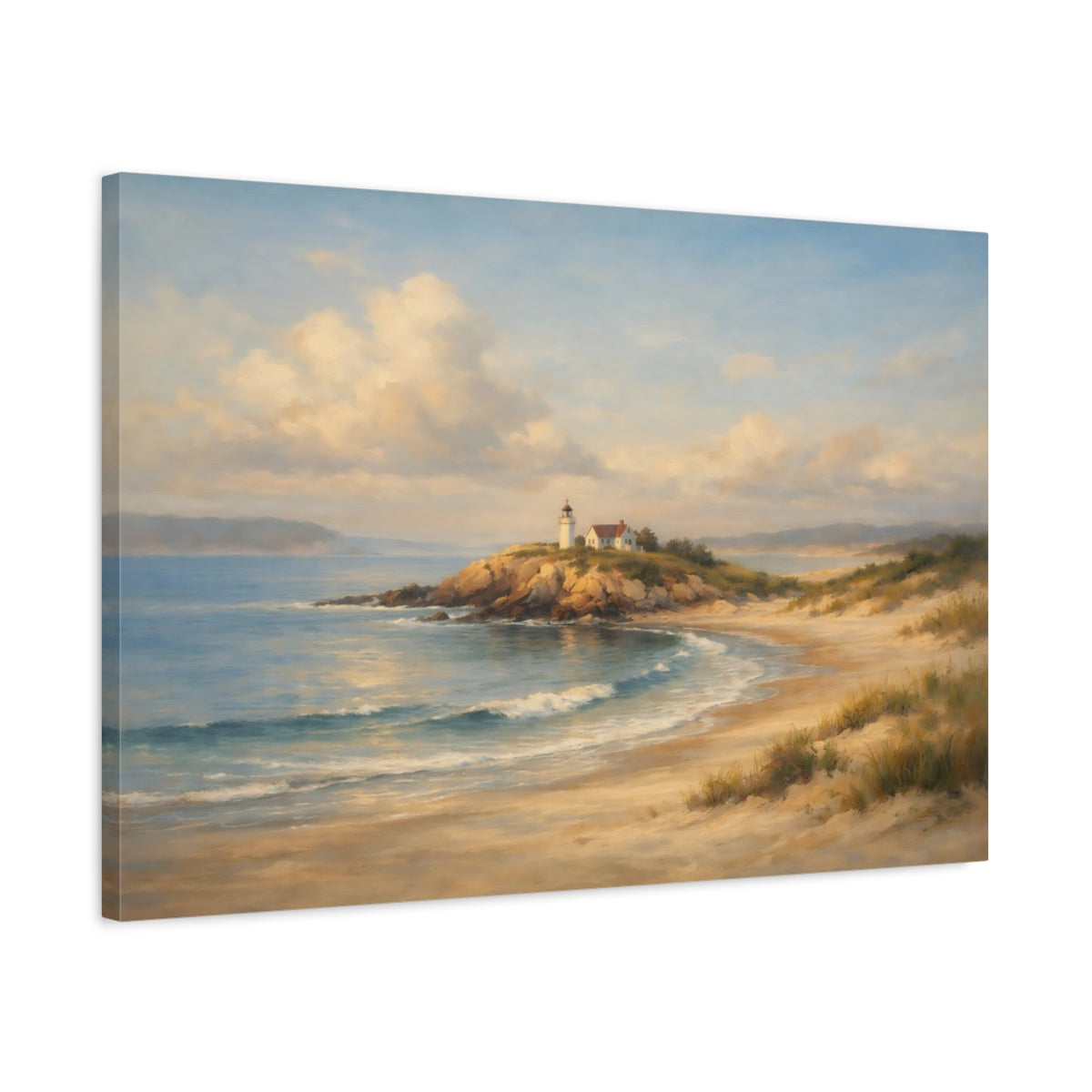 Side Mockup 2. Nature Lighthouse Coastal Lighthouse shown as stretched canvas wall art